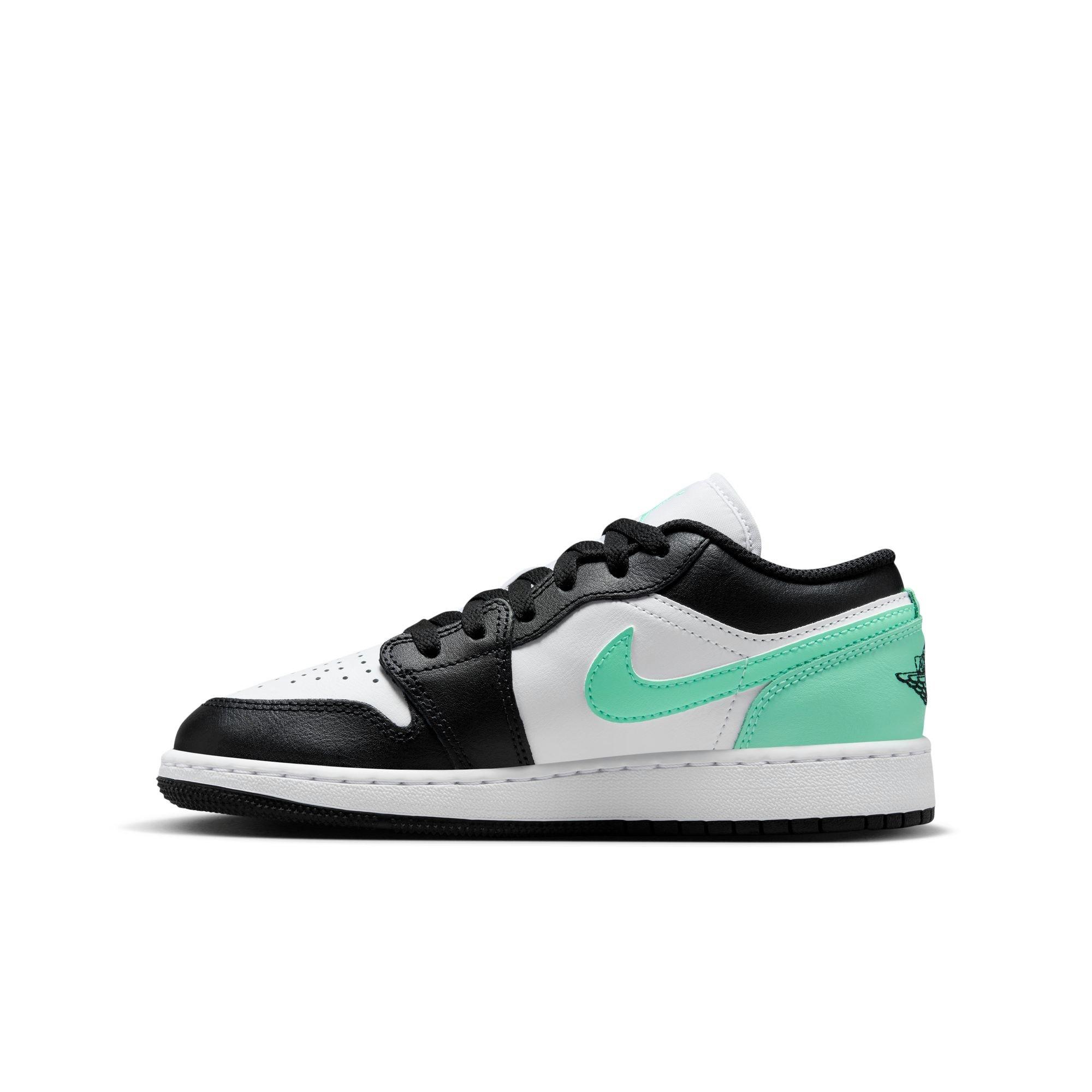 Jordan 1 Low Grade School Boys' "White/Black/Green Glow" Shoe