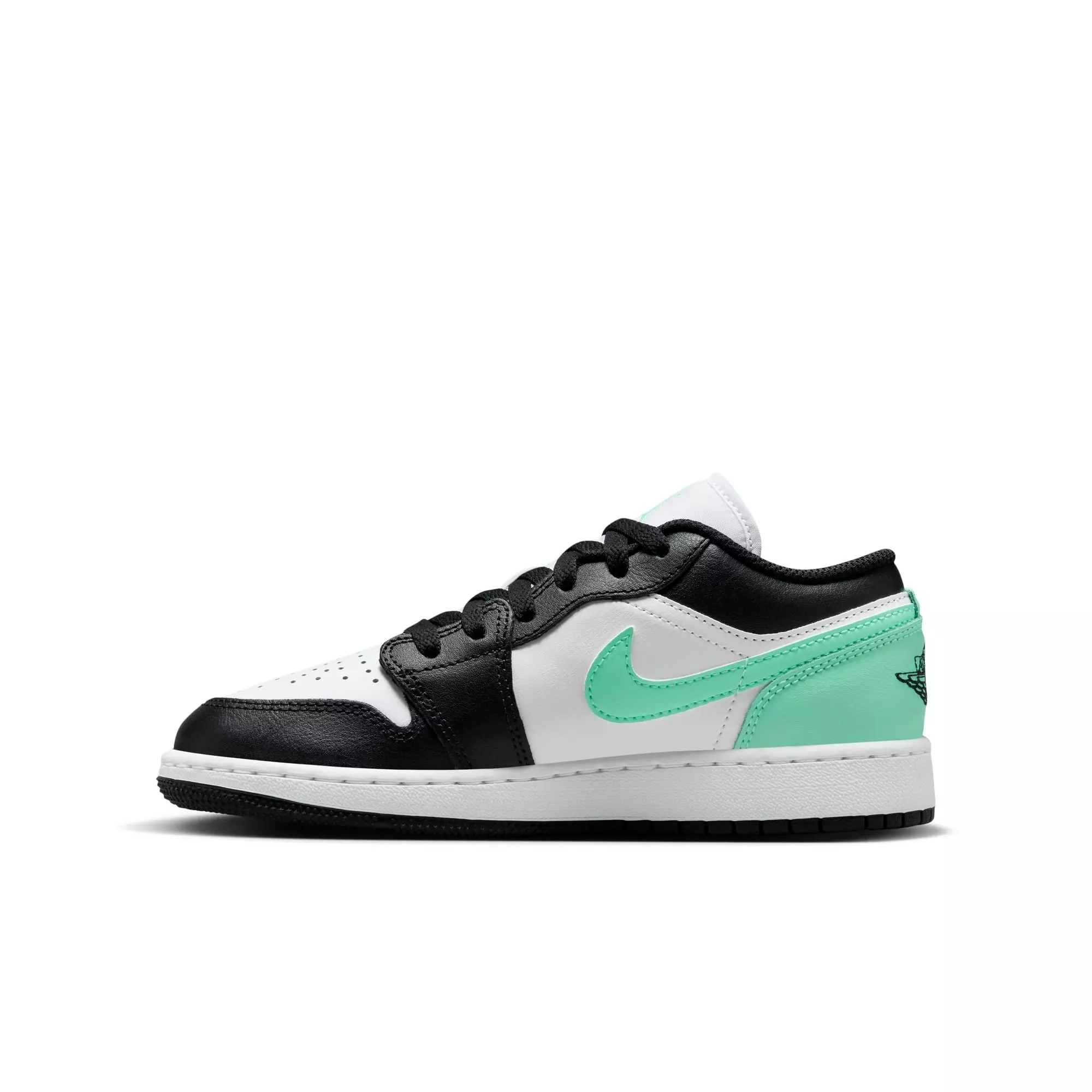 Jordan 1 Low "White/Black/Green Glow" Grade School Boys' Shoe - WHITE/BLACK/GREEN