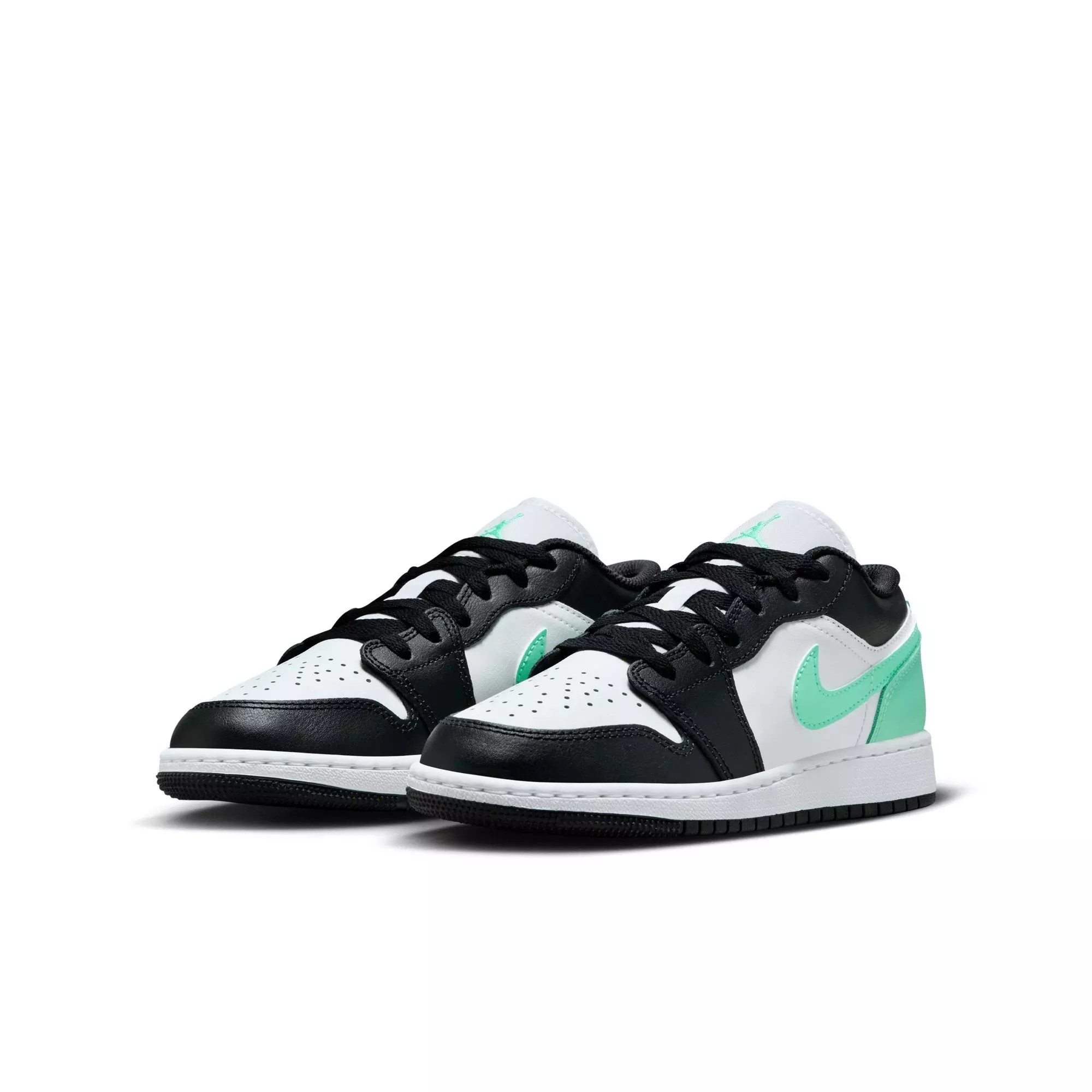 Jordan 1 Low "White/Black/Green Glow" Grade School Boys' Shoe - WHITE/BLACK/GREEN