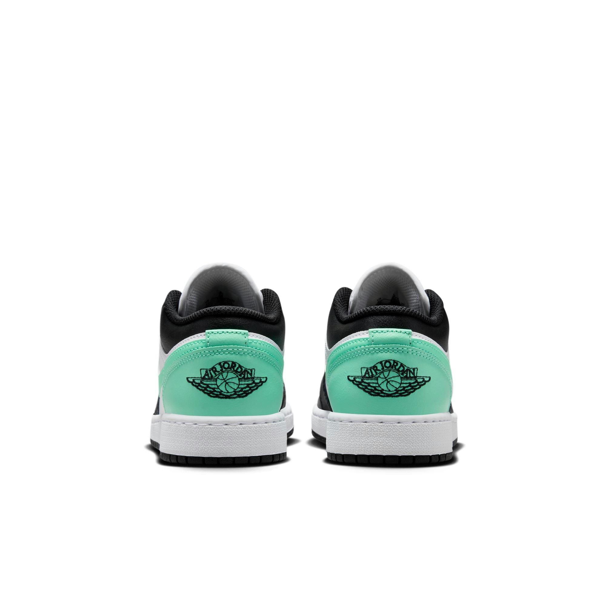 Jordan 1 Low Grade School Boys' "White/Black/Green Glow" Shoe