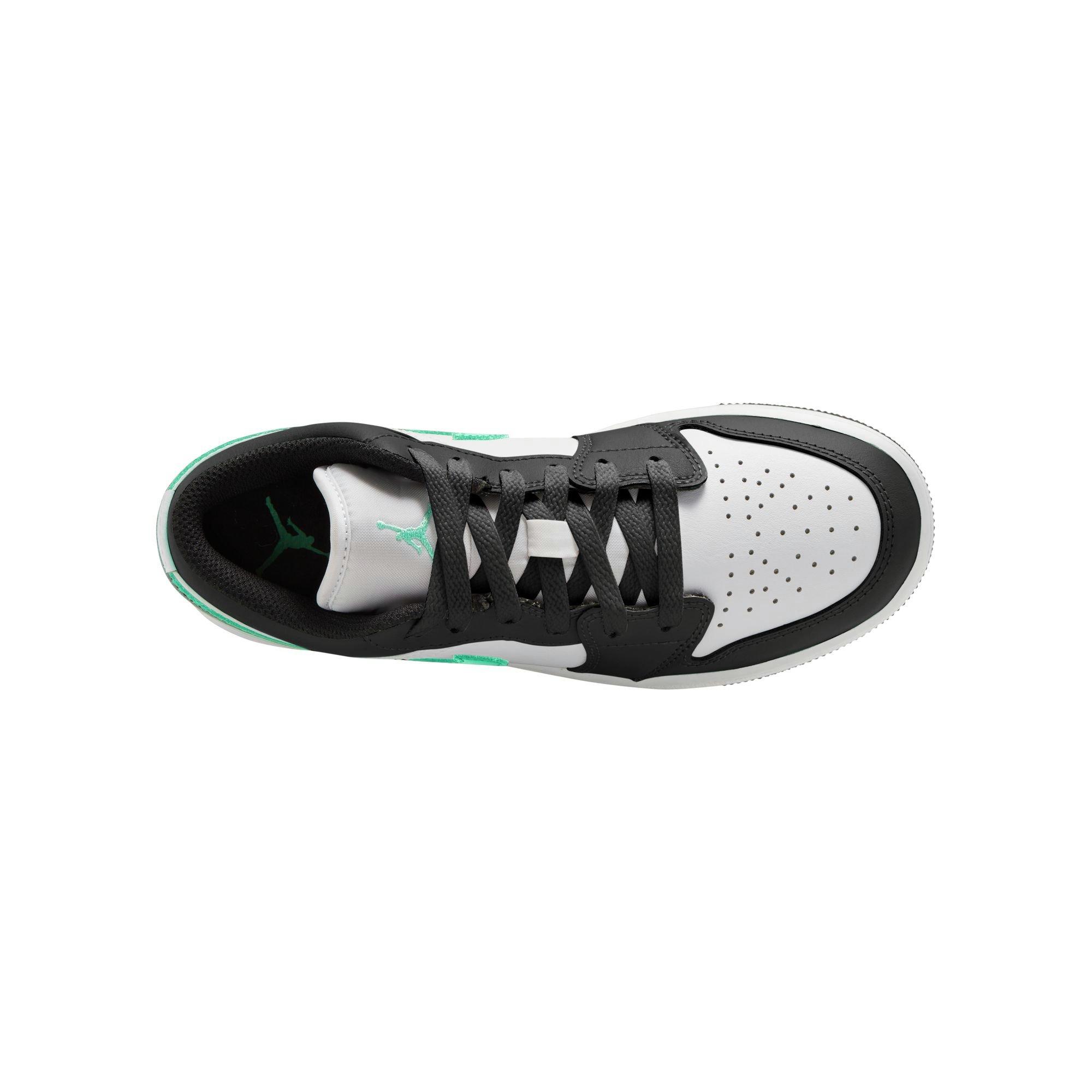 Jordan 1 Low Grade School Boys' "White/Black/Green Glow" Shoe