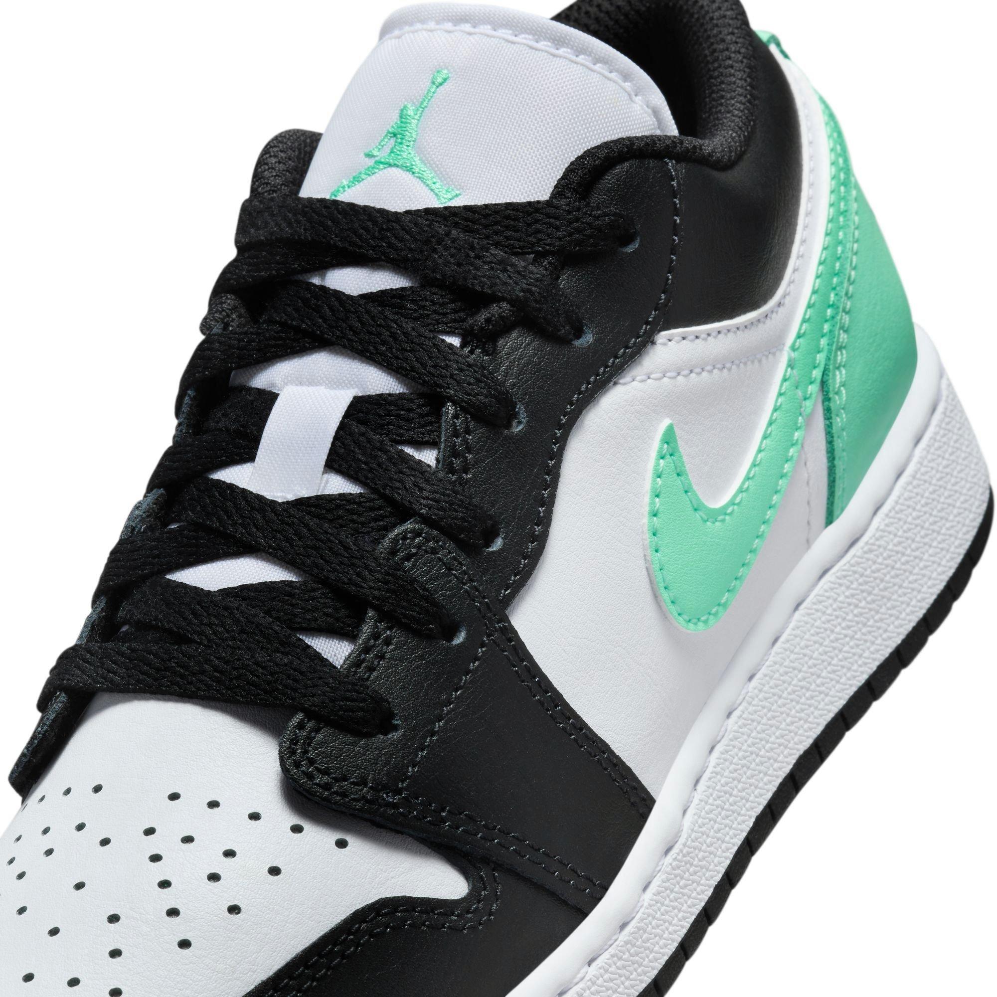 Jordan 1 Low Grade School Boys' "White/Black/Green Glow" Shoe