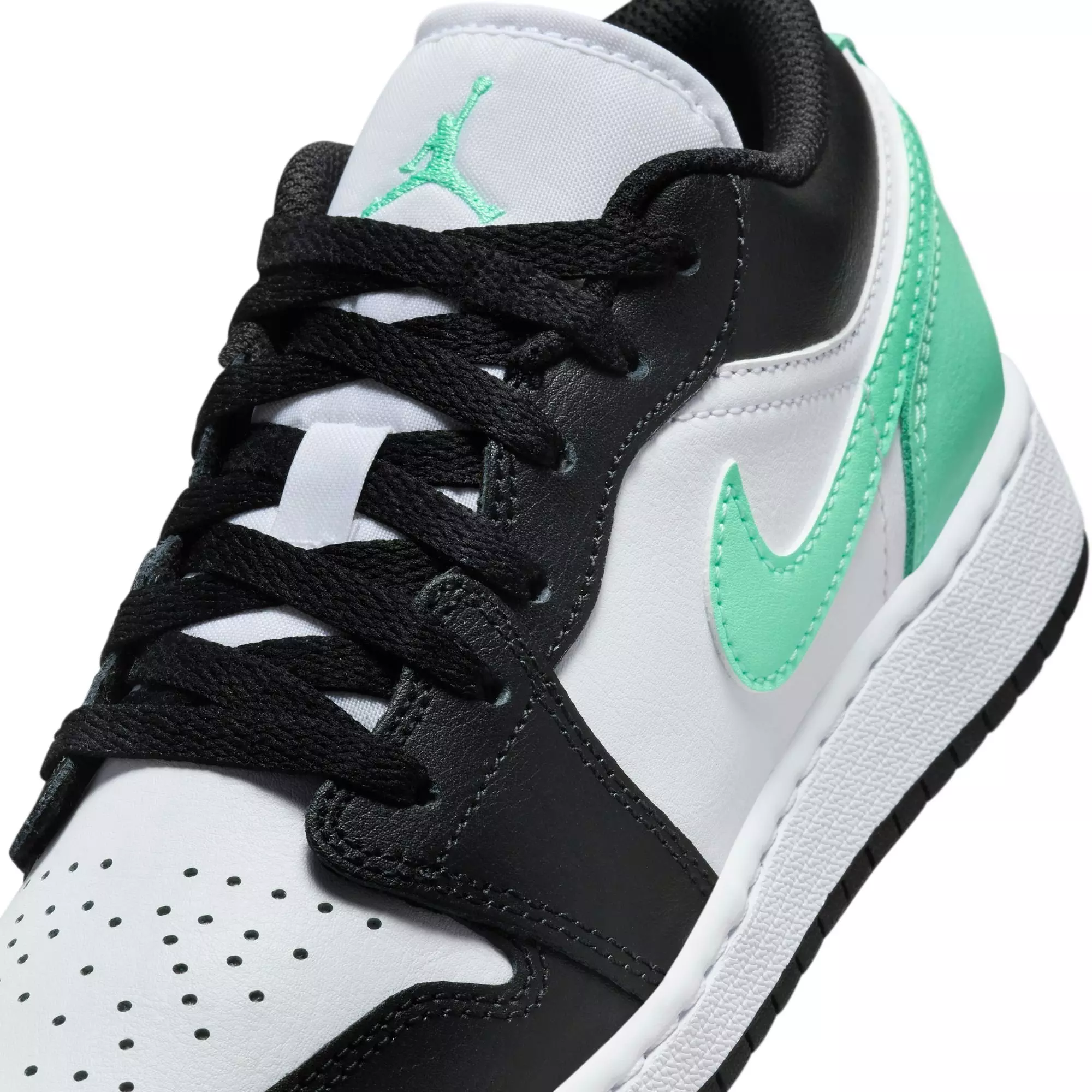 Jordan 1 Low "White/Black/Green Glow" Grade School Boys' Shoe - WHITE/BLACK/GREEN