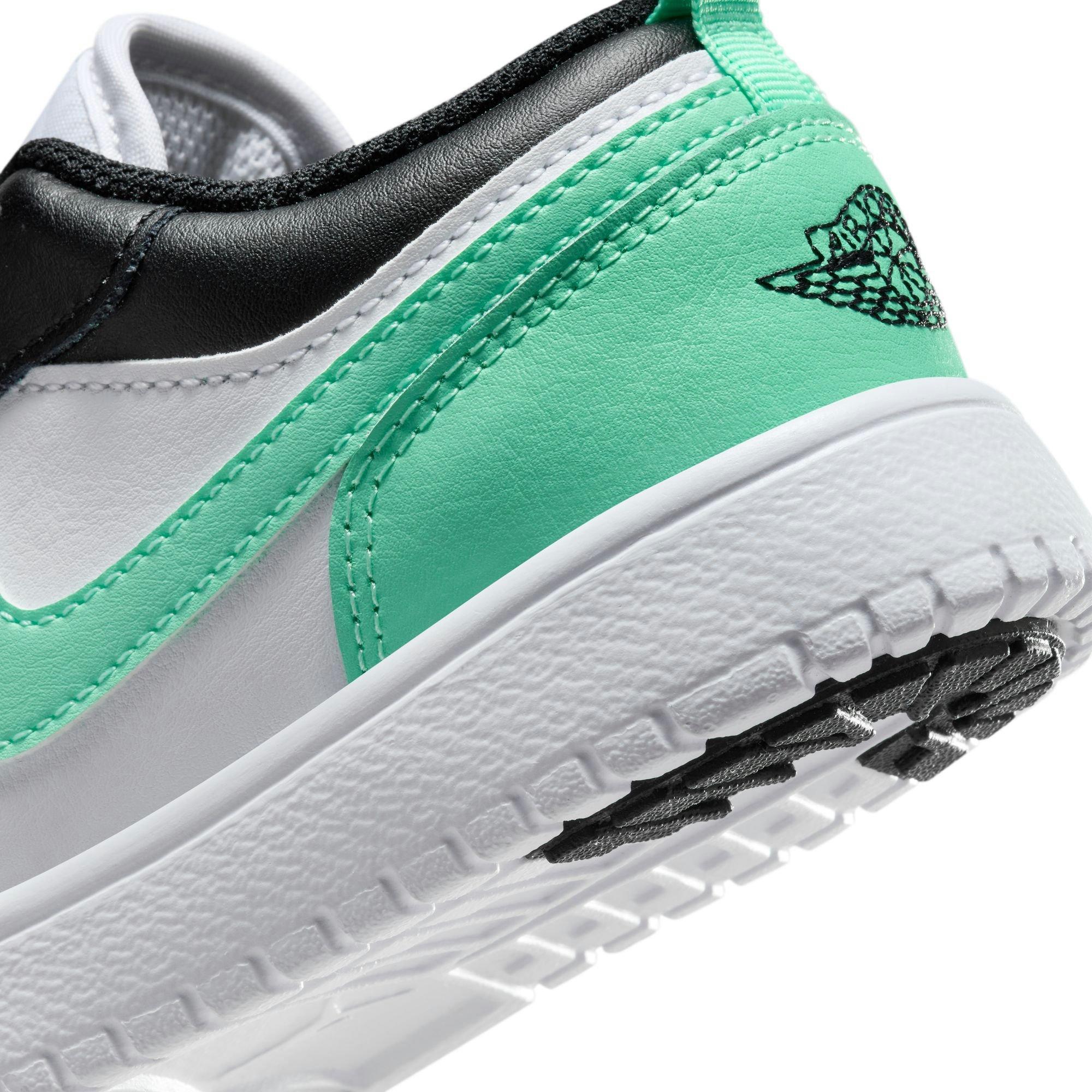 Jordan 1 Low Grade School Boys' "White/Black/Green Glow" Shoe