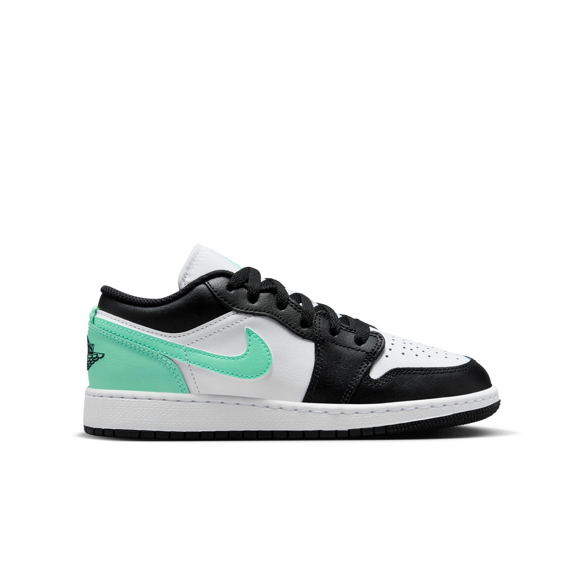 Jordan 1 Low "White/Black/Green Glow" Grade School Boys' Shoe - WHITE/BLACK/GREEN