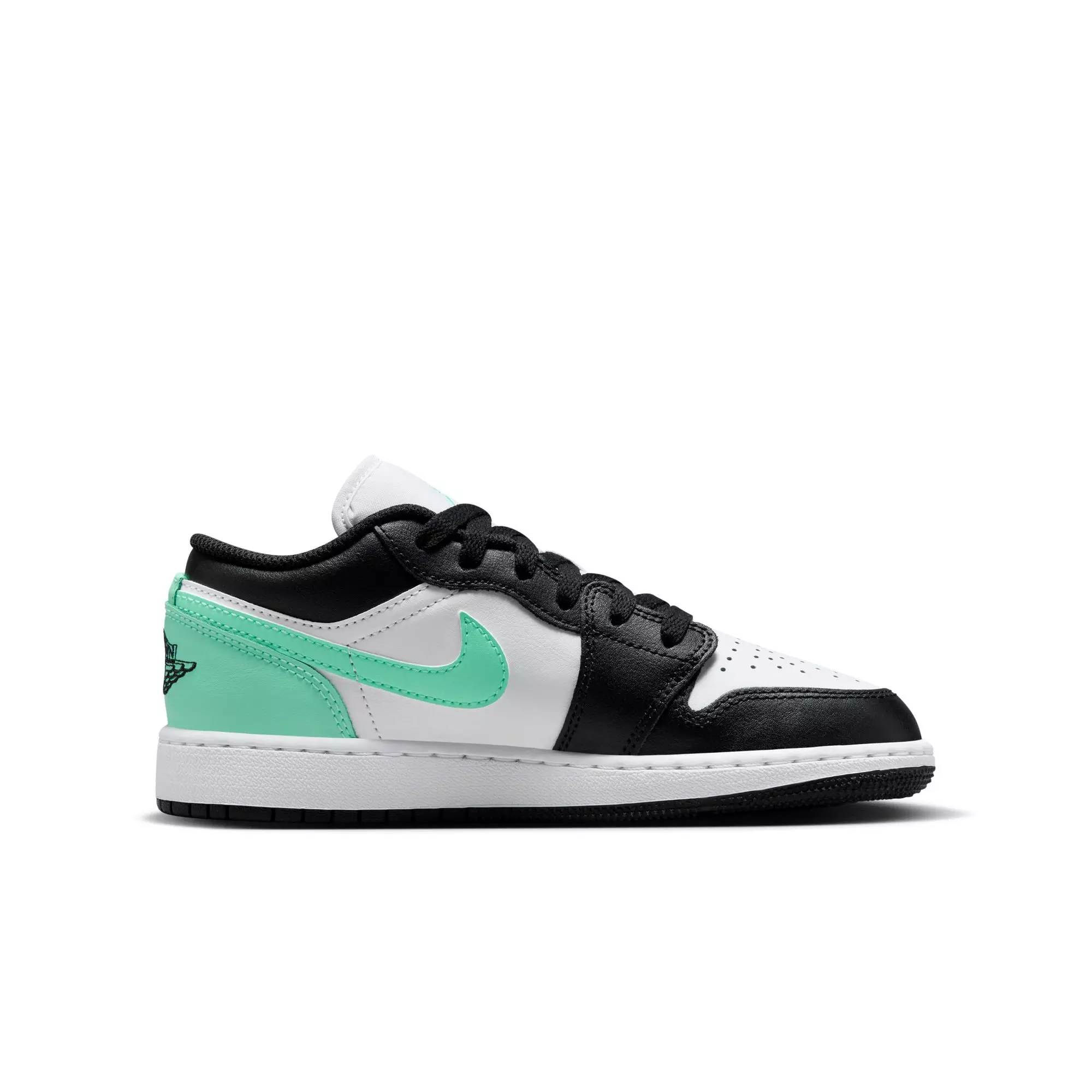 Jordan 1 Low "White/Black/Green Glow" Grade School Boys' Shoe - WHITE/BLACK/GREEN