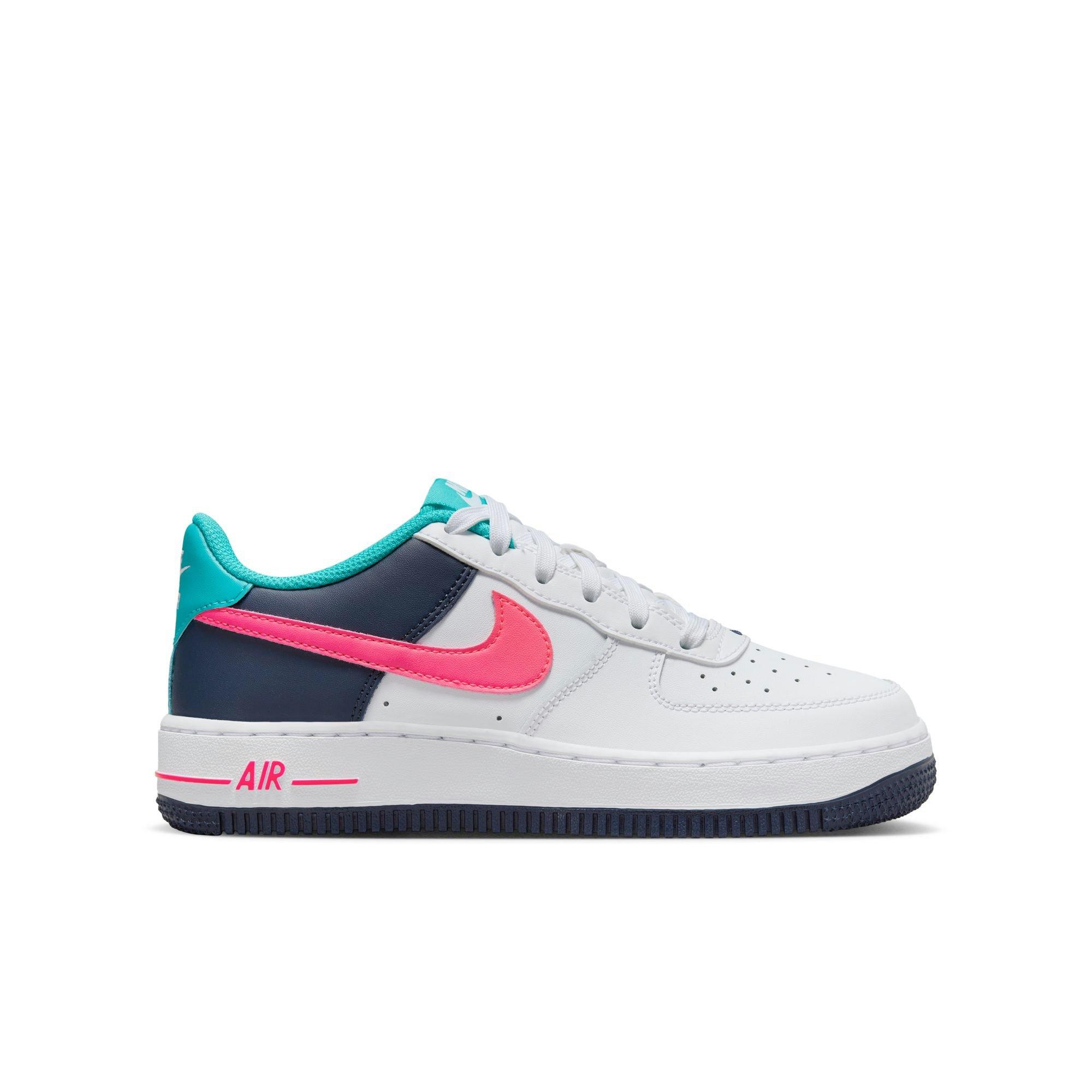 Nike Air Force 1 "White/Racer Pink/Thunder Blue" Grade School Girls' Shoe - BLUE/WHITE