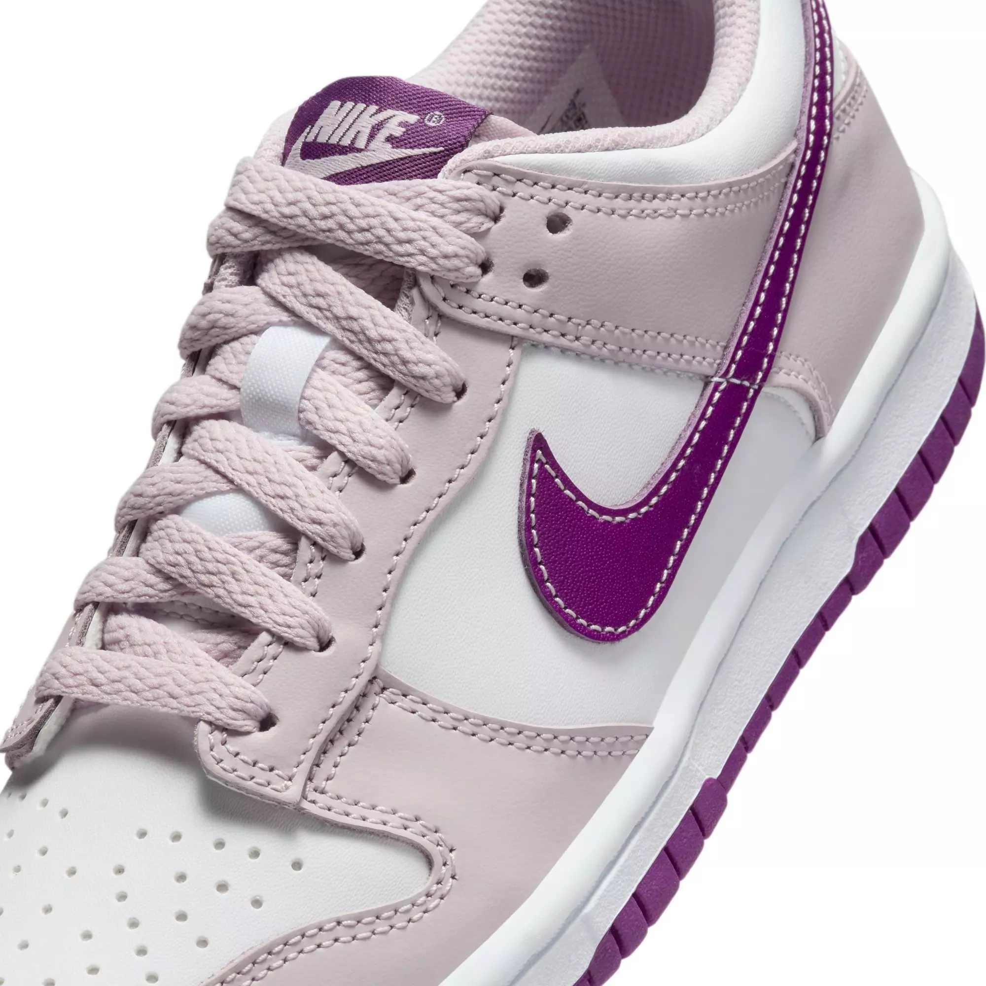 Nike Dunk Low "White/Viotech/Platinum Violet" Grade School Girls' Shoe - WHITE/PURPLE