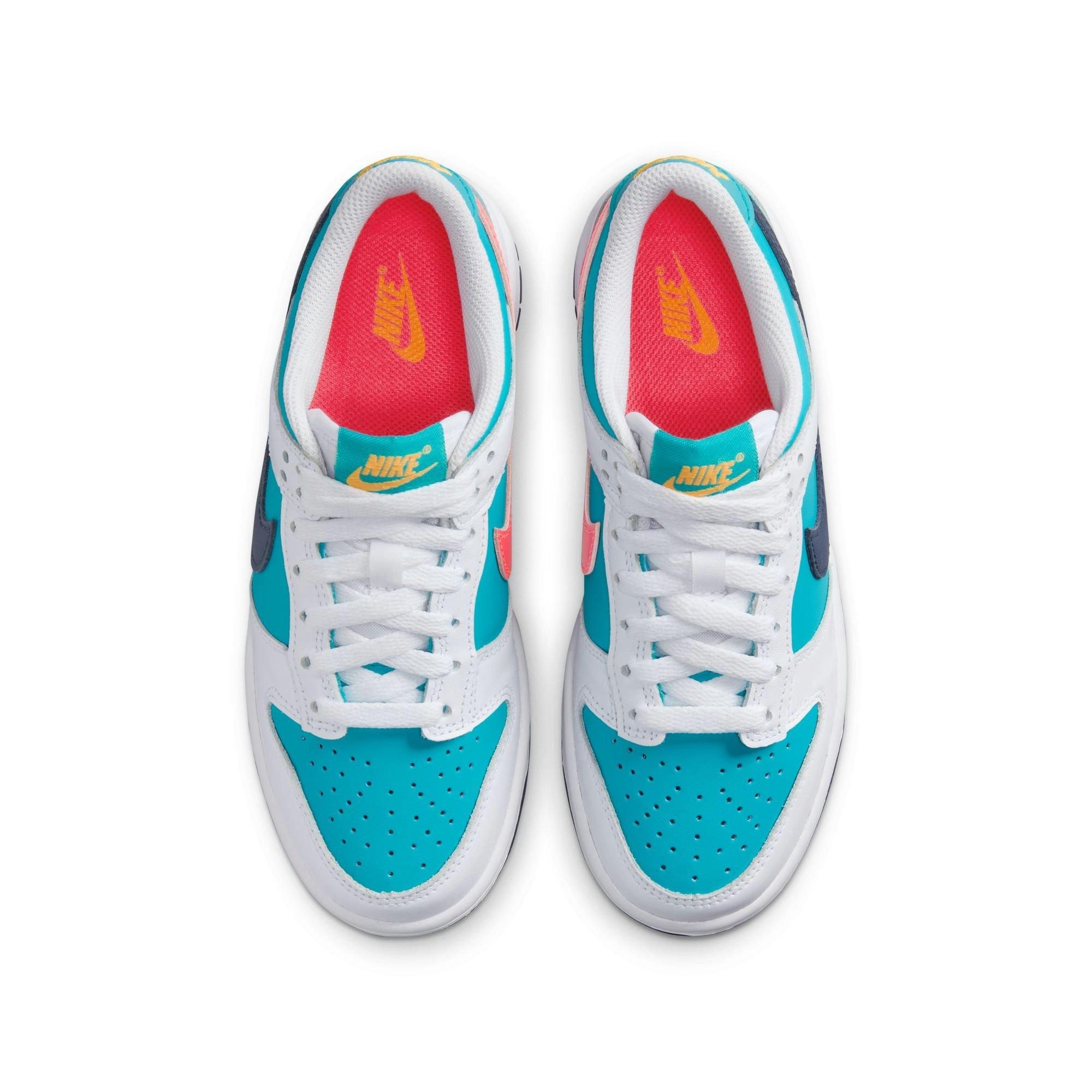 Nike Dunk Low "Dusty Cactus/Thunder Blue/White" Grade School Girls' Shoe - BLUE/WHITE Thumbnail View 7