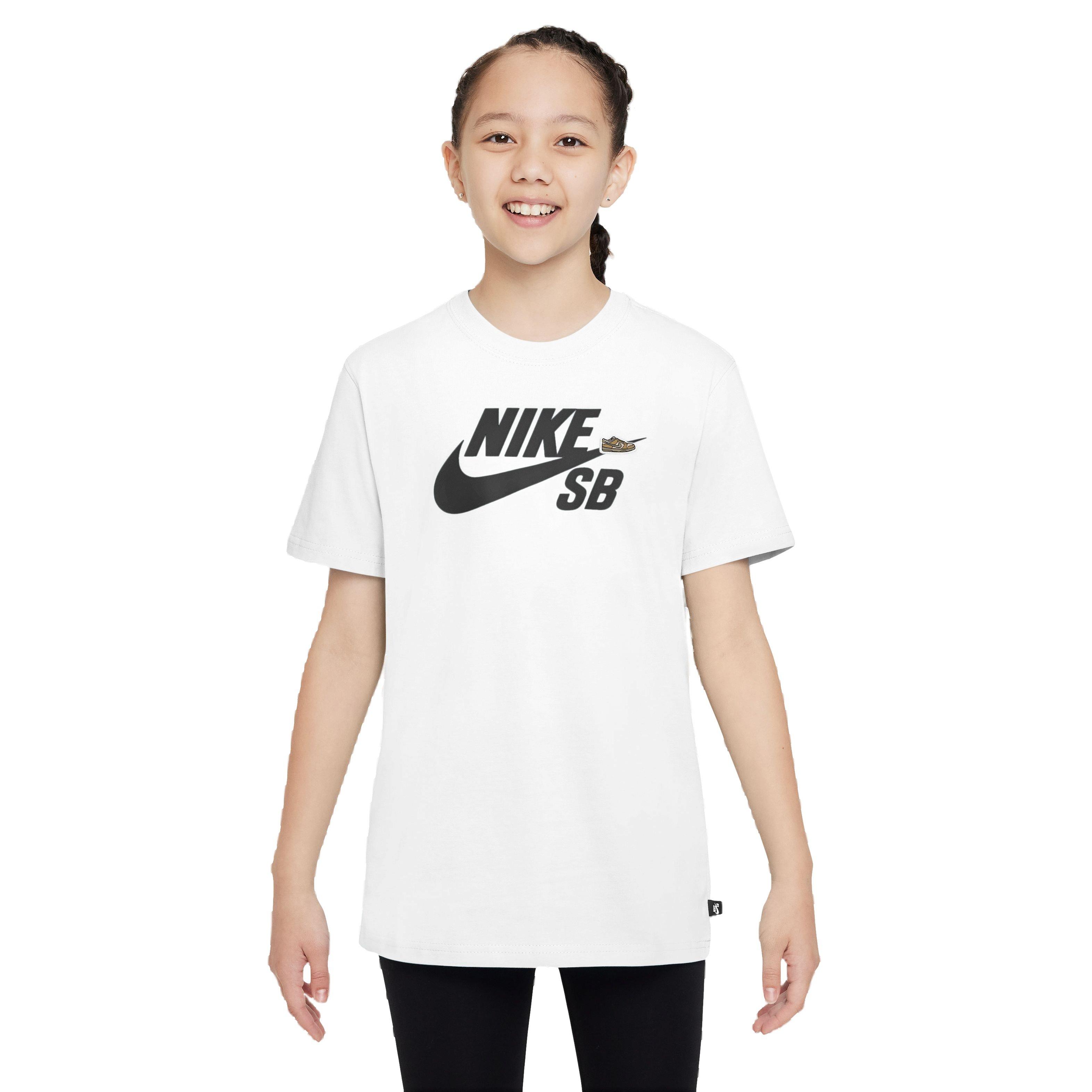 Nike Big Kids' Logo Crew Neck Short Sleeve Tee - White