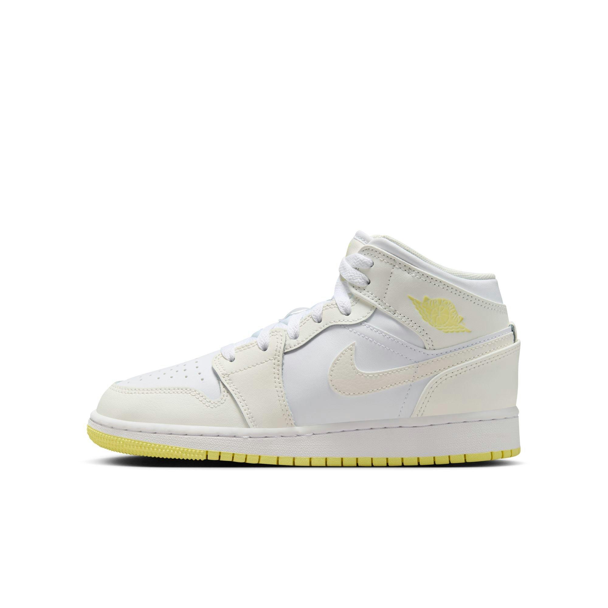 Jordan 1 Mid Grade School Girls' "Sail/Lt Laser Orange/White" Shoe
