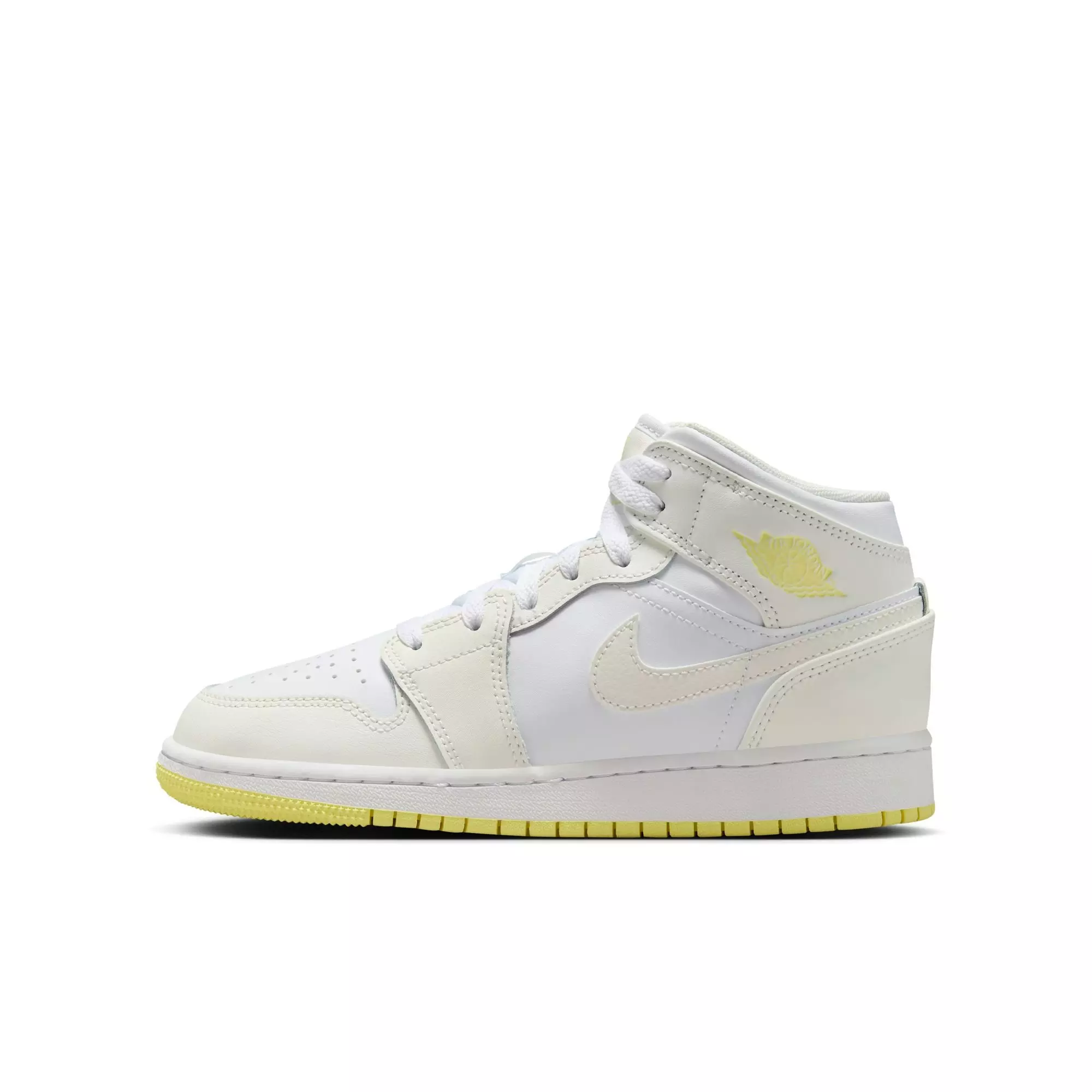 Jordan 1 Mid "Sail/Lt Laser Orange/White" Grade School Girls' Shoe - WHITE/YELLOW