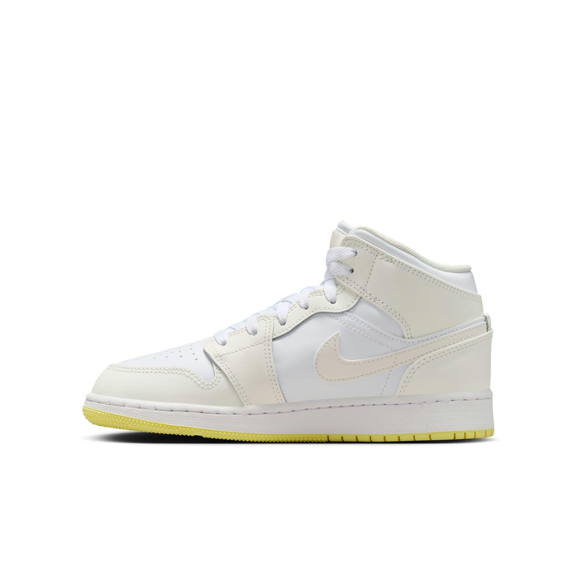 Jordan 1 Mid Grade School Girls' "Sail/Lt Laser Orange/White" Shoe