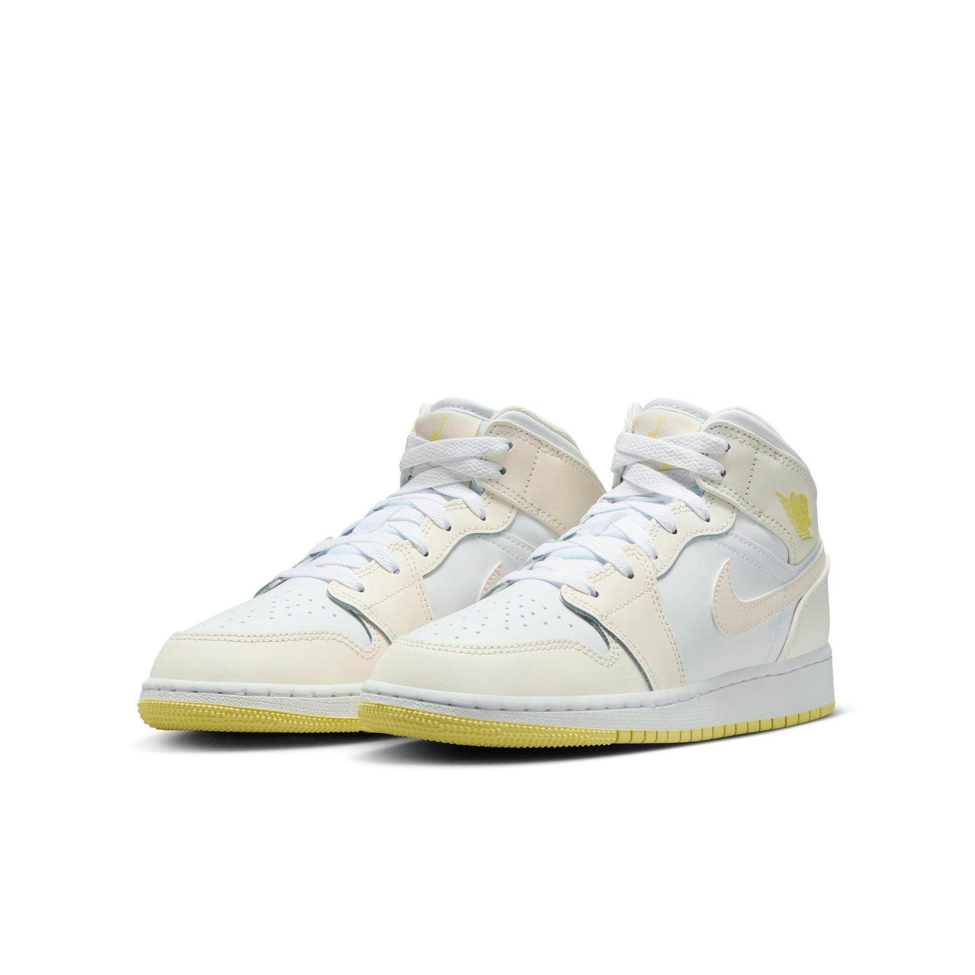 Jordan 1 Mid Grade School Girls' "Sail/Lt Laser Orange/White" Shoe