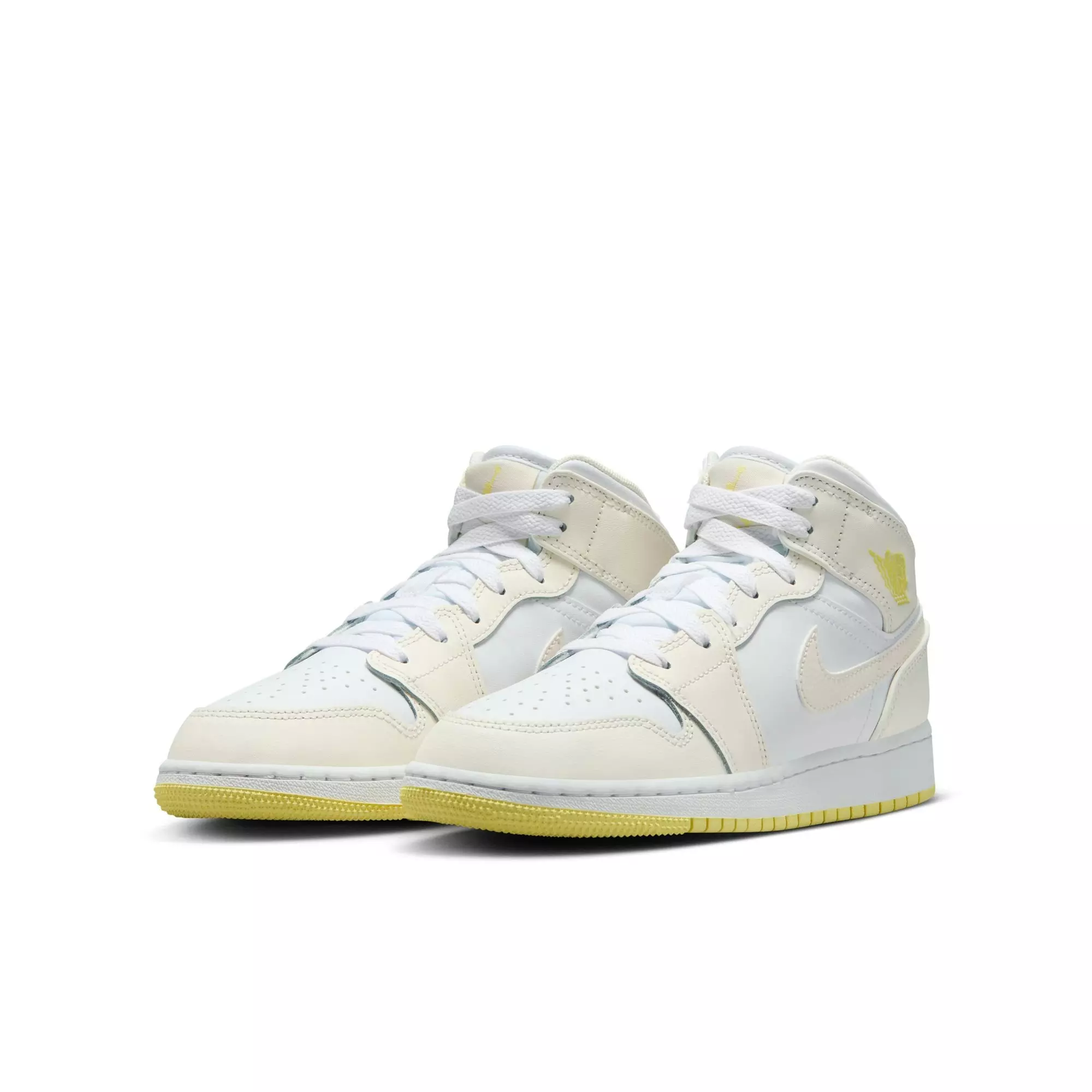 Jordan 1 Mid "Sail/Lt Laser Orange/White" Grade School Girls' Shoe - WHITE/YELLOW