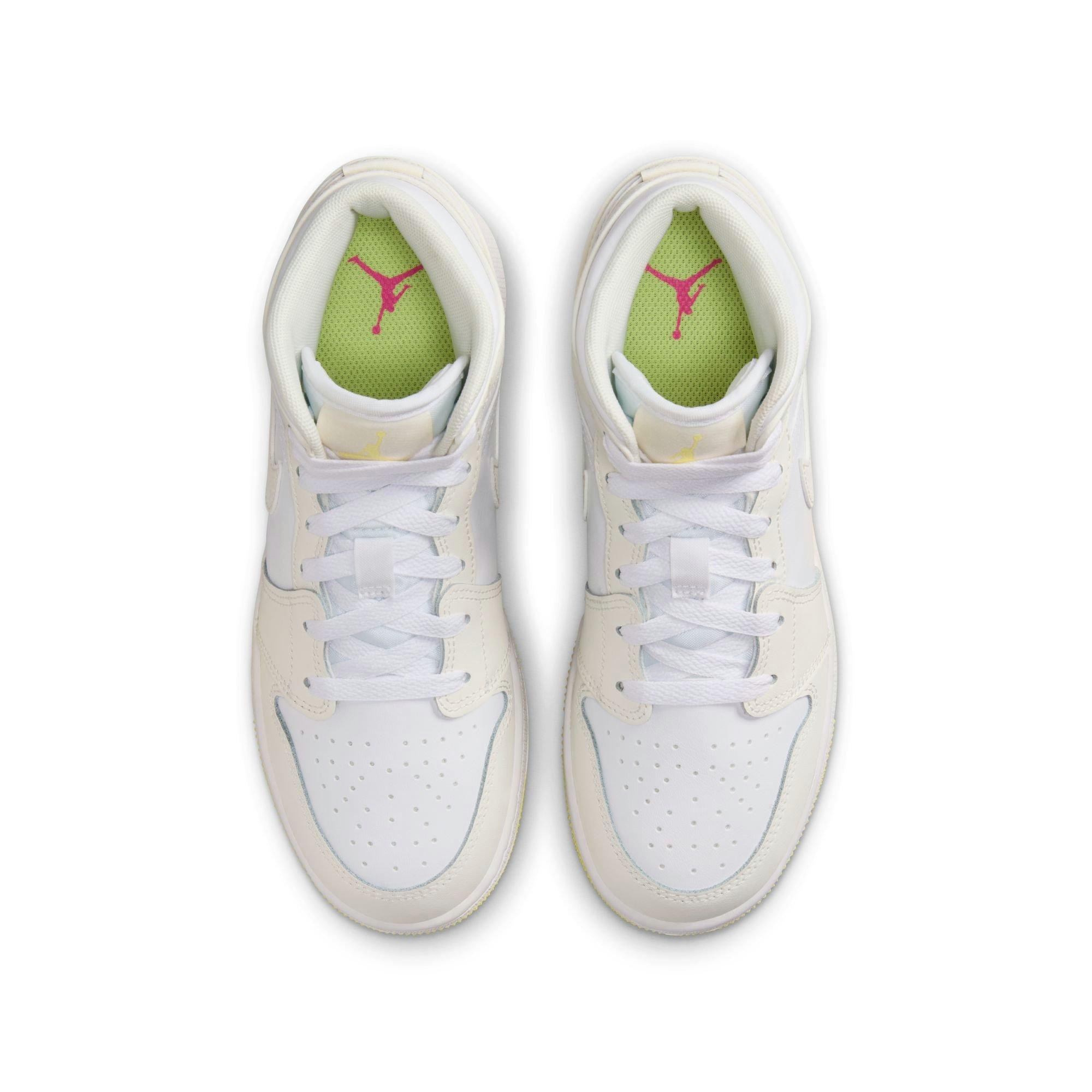 Jordan 1 Mid Grade School Girls' "Sail/Lt Laser Orange/White" Shoe