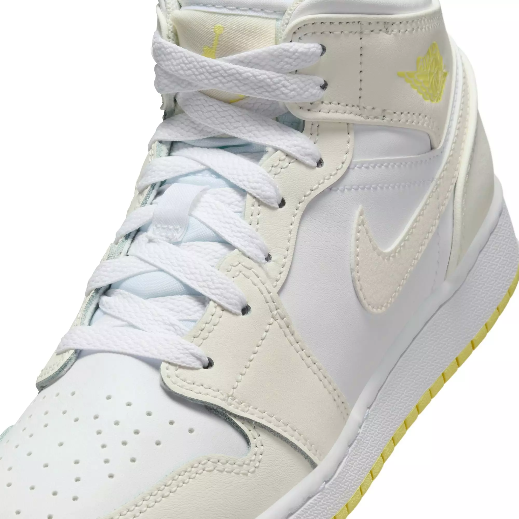 Jordan 1 Mid "Sail/Lt Laser Orange/White" Grade School Girls' Shoe - WHITE/YELLOW