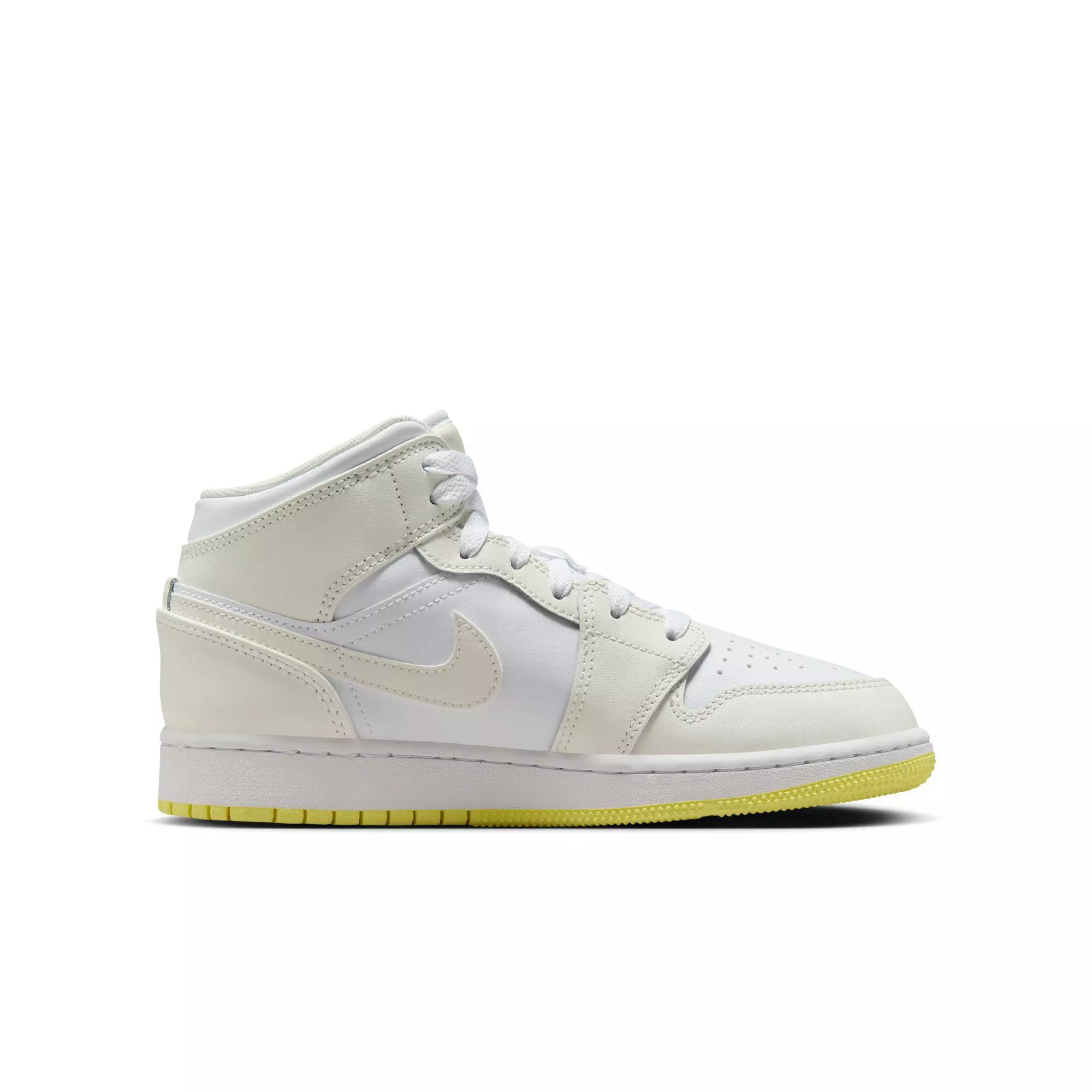 Jordan 1 Mid "Sail/Lt Laser Orange/White" Grade School Girls' Shoe - WHITE/YELLOW