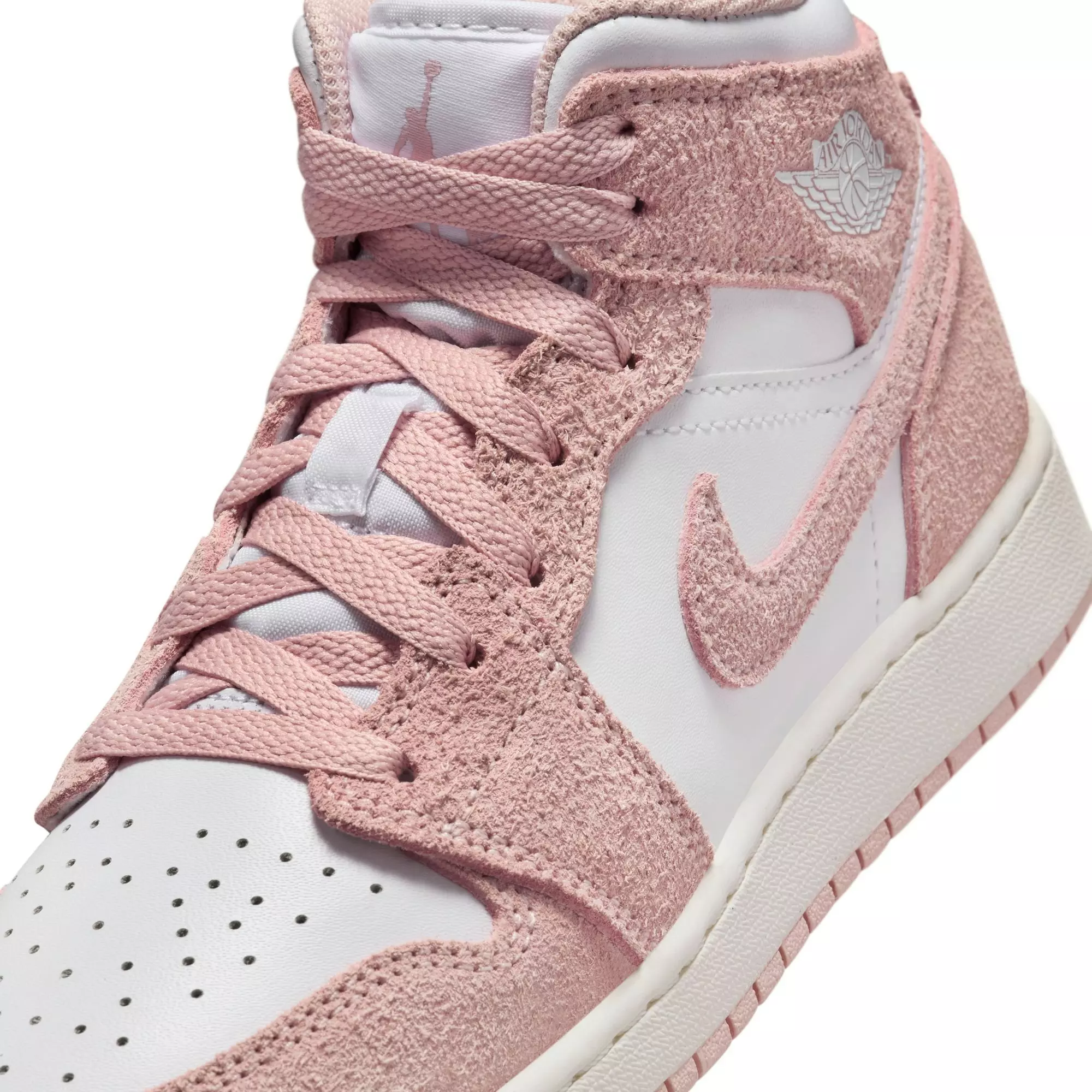 Jordan 1 Mid SE "White/Legend Pink Sail" Grade School Girls' Shoe - PINK/WHITE
