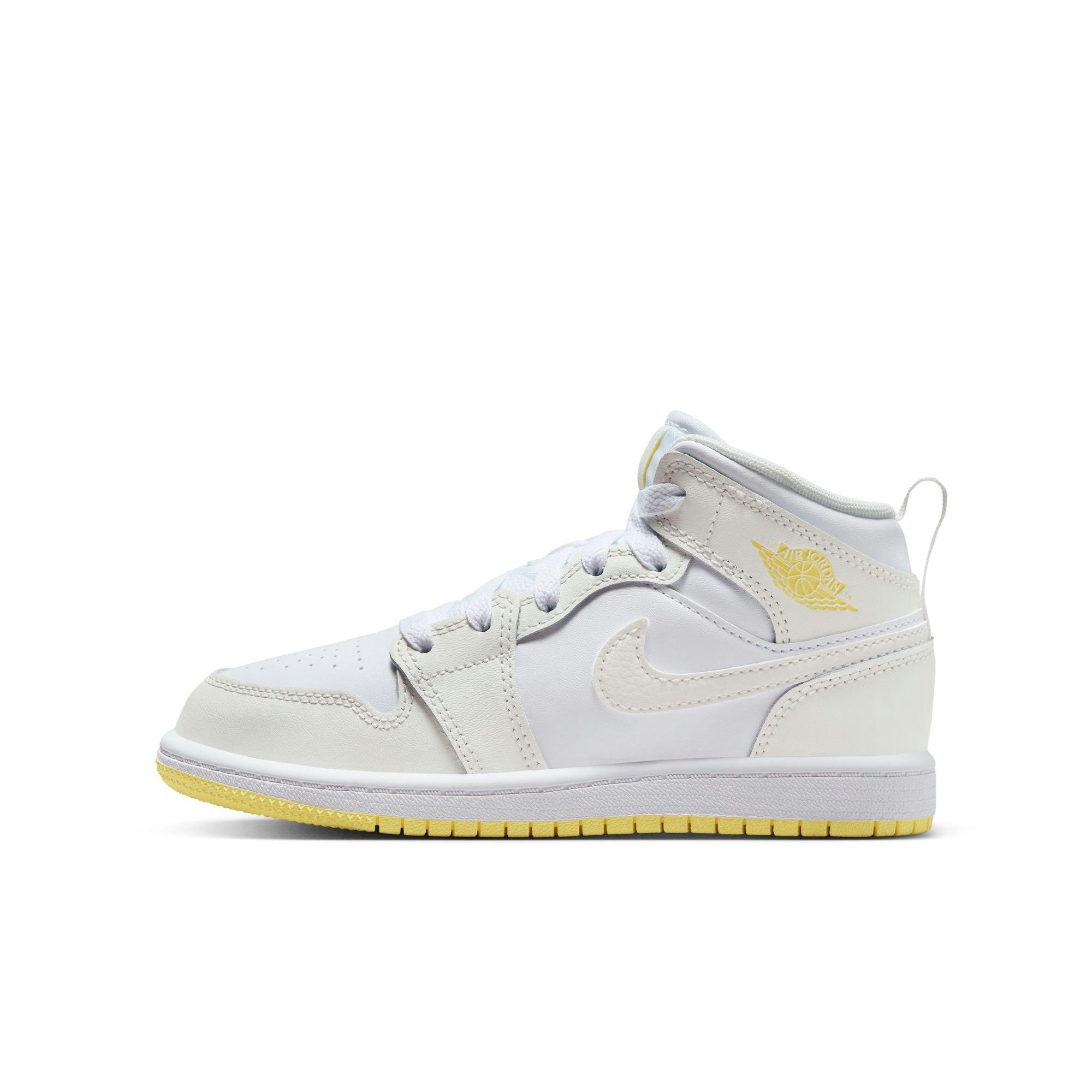 Jordan 1 Mid "Sail/Lt Laser Orange/White" Preschool Girls' Shoe - WHITE/YELLOW Thumbnail View 3