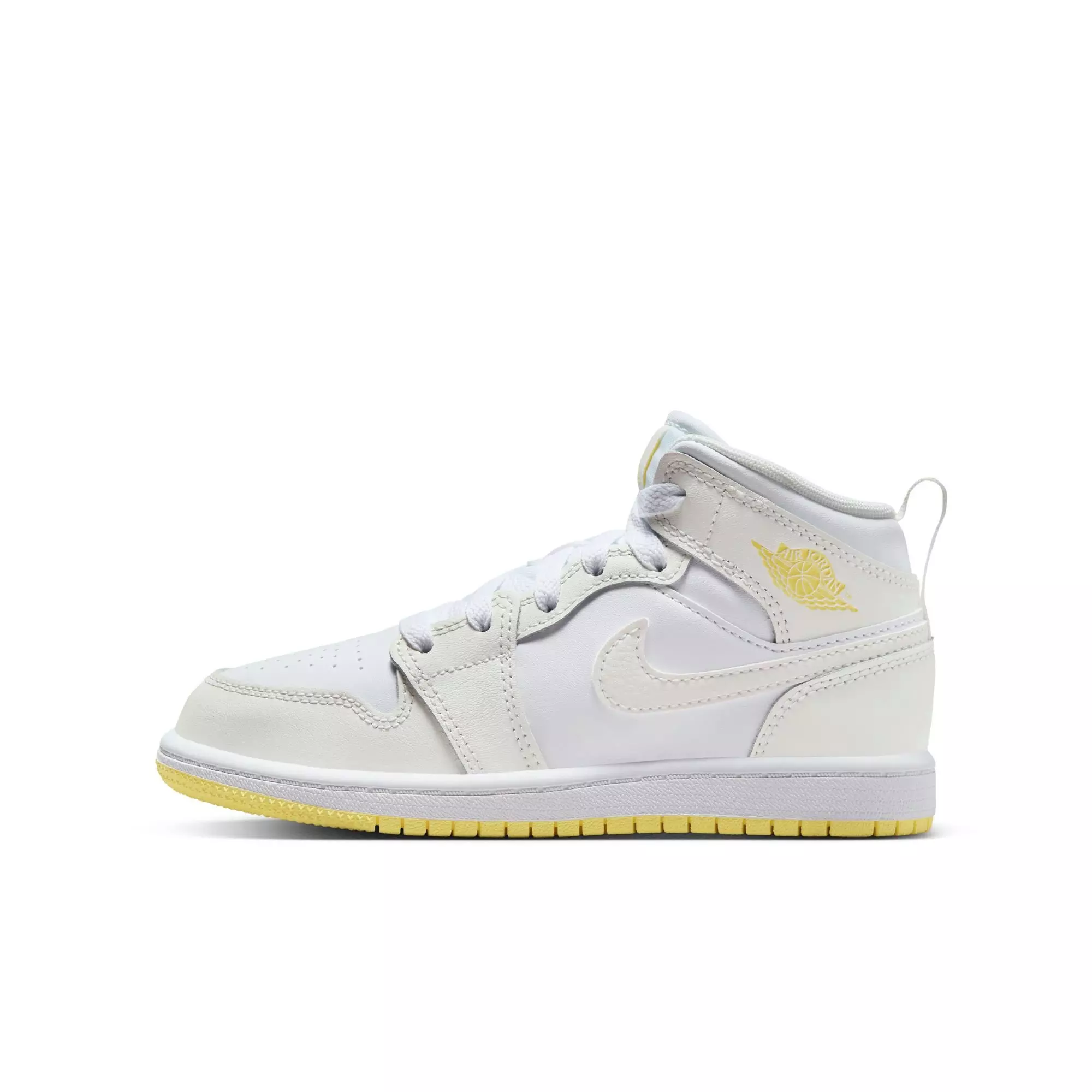 Jordan 1 Mid "Sail/Lt Laser Orange/White" Preschool Girls' Shoe - WHITE/YELLOW