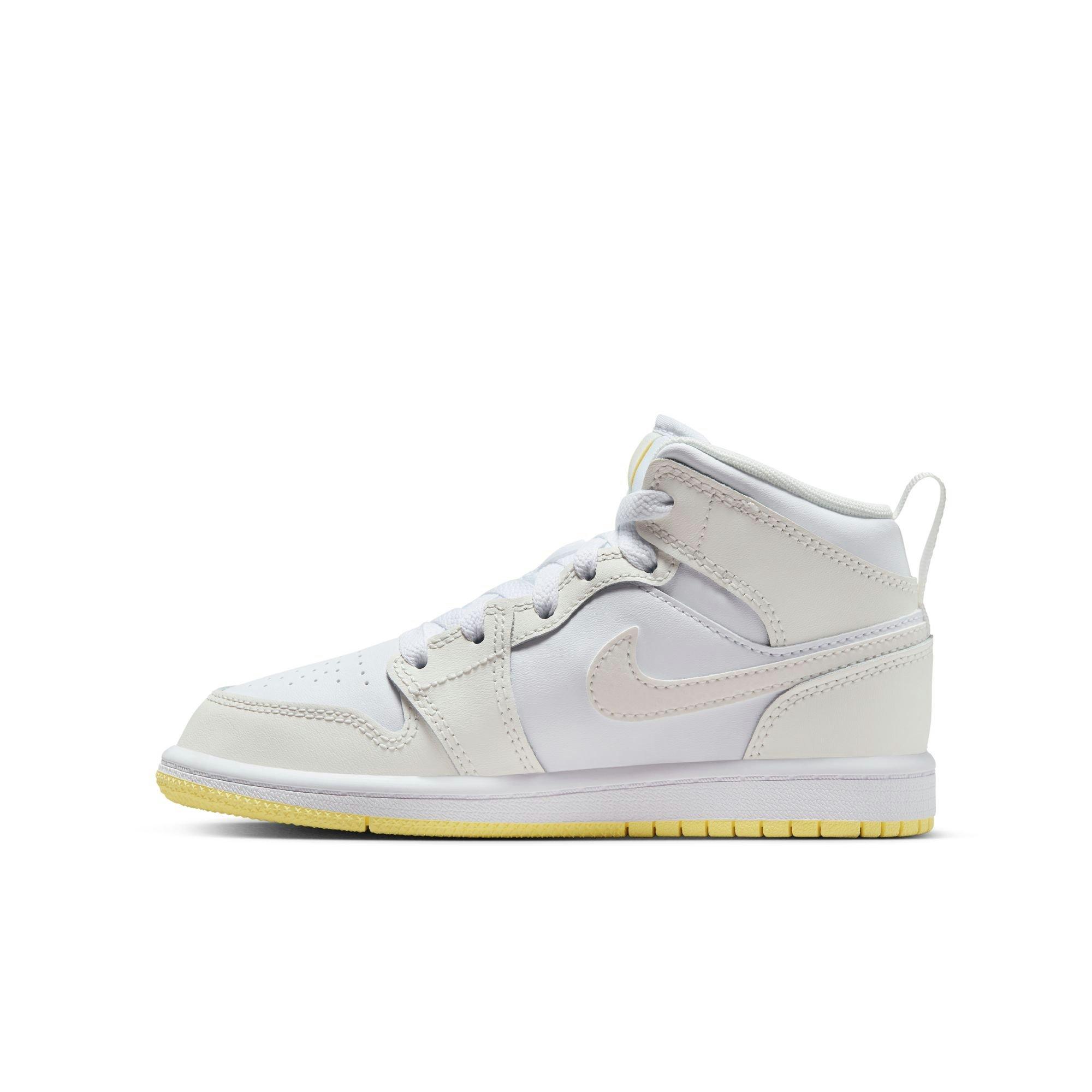 Jordan 1 Mid "Sail/Lt Laser Orange/White" Preschool Girls' Shoe - WHITE/YELLOW Thumbnail View 4