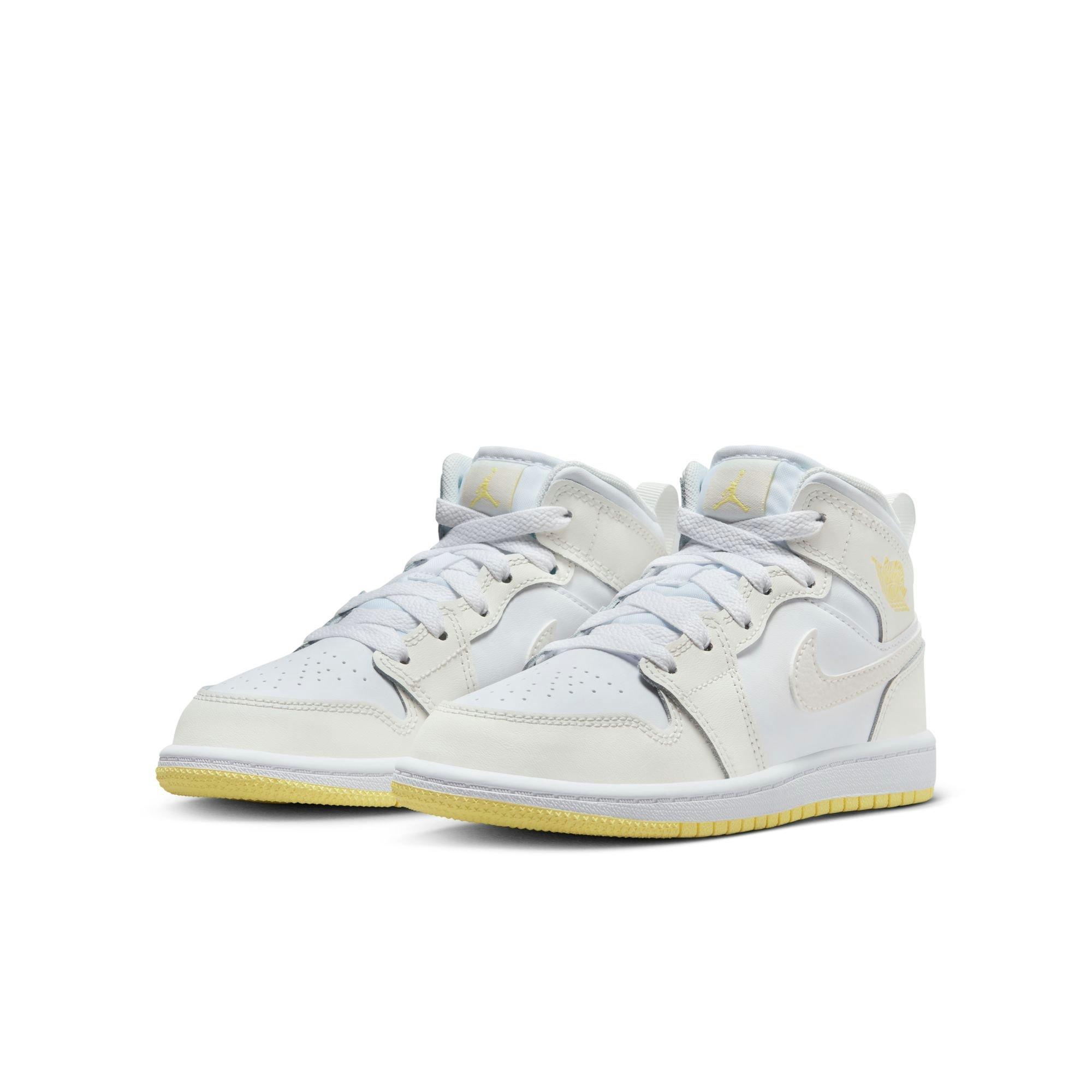 Jordan 1 Mid "Sail/Lt Laser Orange/White" Preschool Girls' Shoe - WHITE/YELLOW Thumbnail View 5