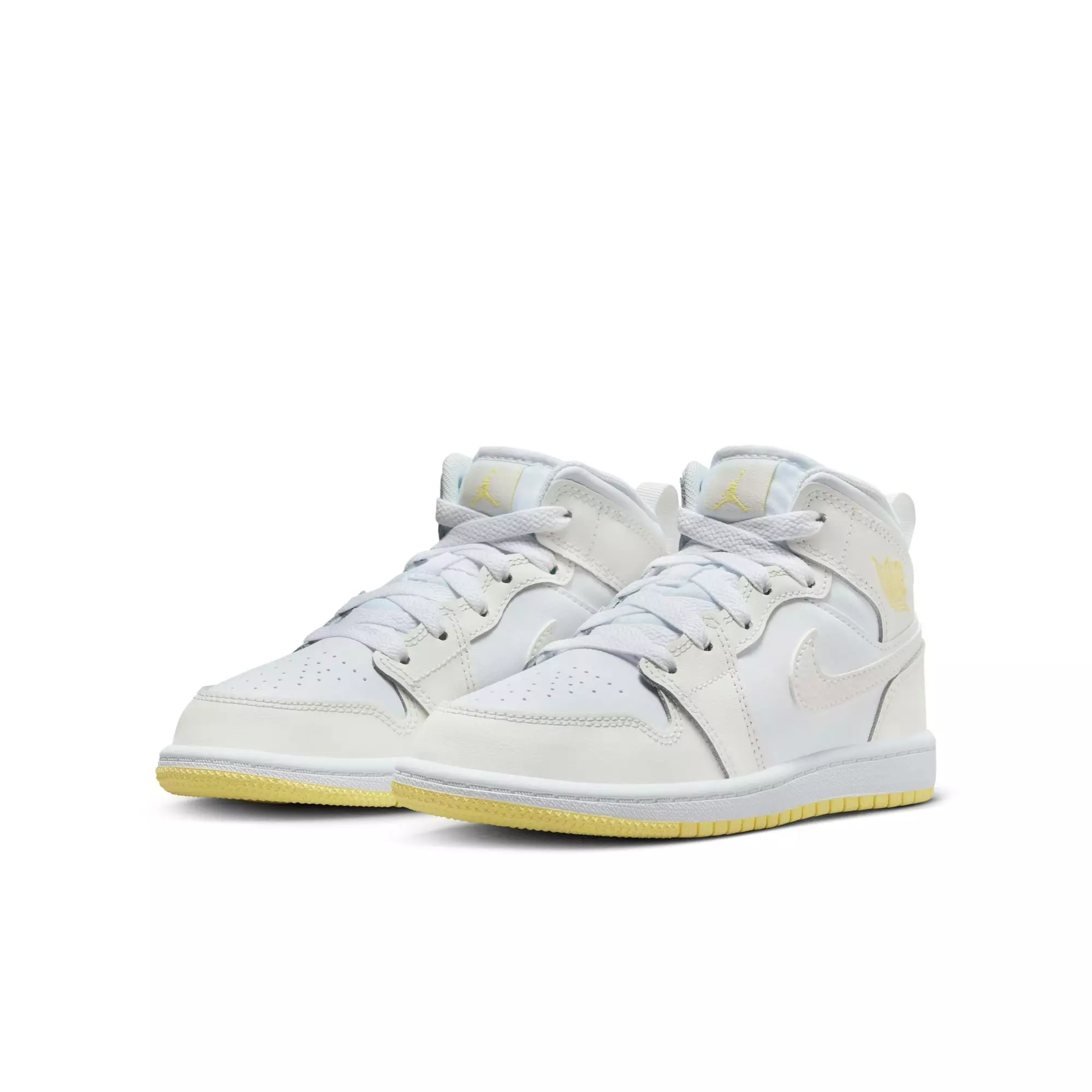 Jordan 1 Mid "Sail/Lt Laser Orange/White" Preschool Girls' Shoe - WHITE/YELLOW