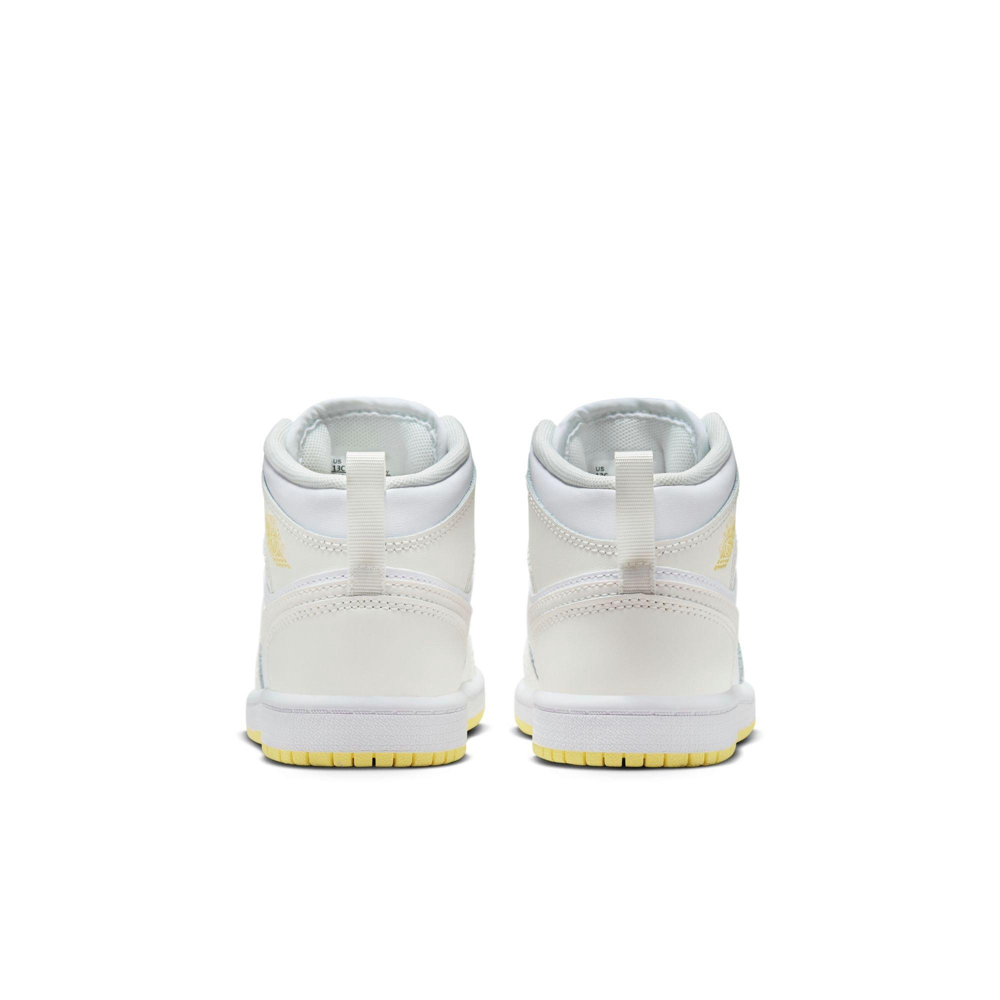 Jordan 1 Mid "Sail/Lt Laser Orange/White" Preschool Girls' Shoe - WHITE/YELLOW Thumbnail View 6