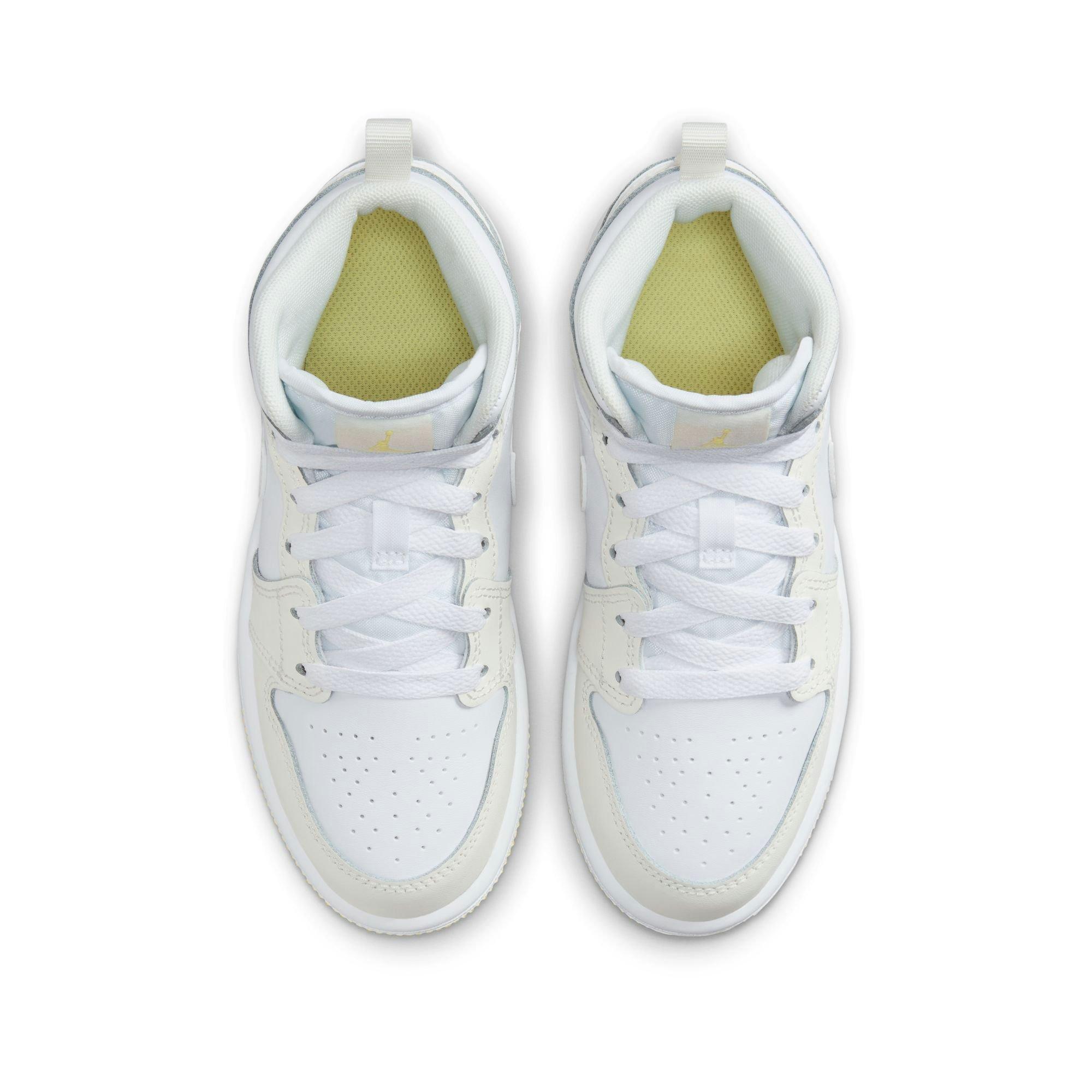 Jordan 1 Mid "Sail/Lt Laser Orange/White" Preschool Girls' Shoe - WHITE/YELLOW Thumbnail View 7