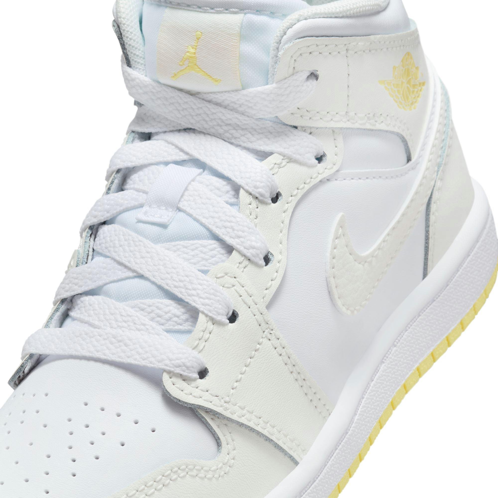 Jordan 1 Mid "Sail/Lt Laser Orange/White" Preschool Girls' Shoe - WHITE/YELLOW Thumbnail View 10