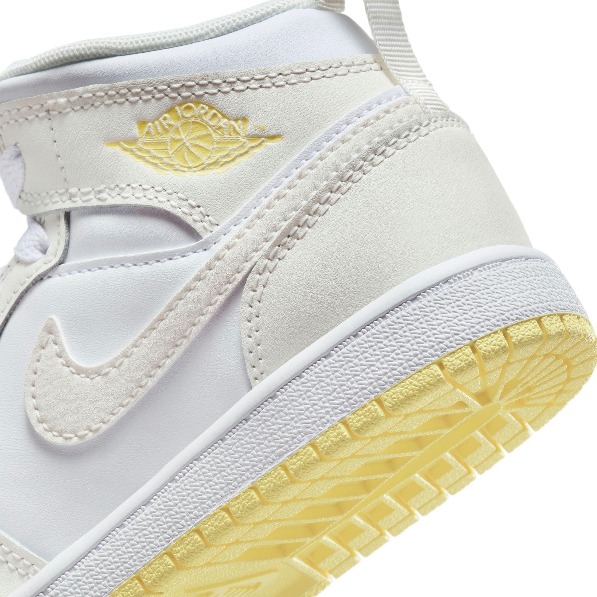 Jordan 1 Mid "Sail/Lt Laser Orange/White" Preschool Girls' Shoe - WHITE/YELLOW Thumbnail View 11