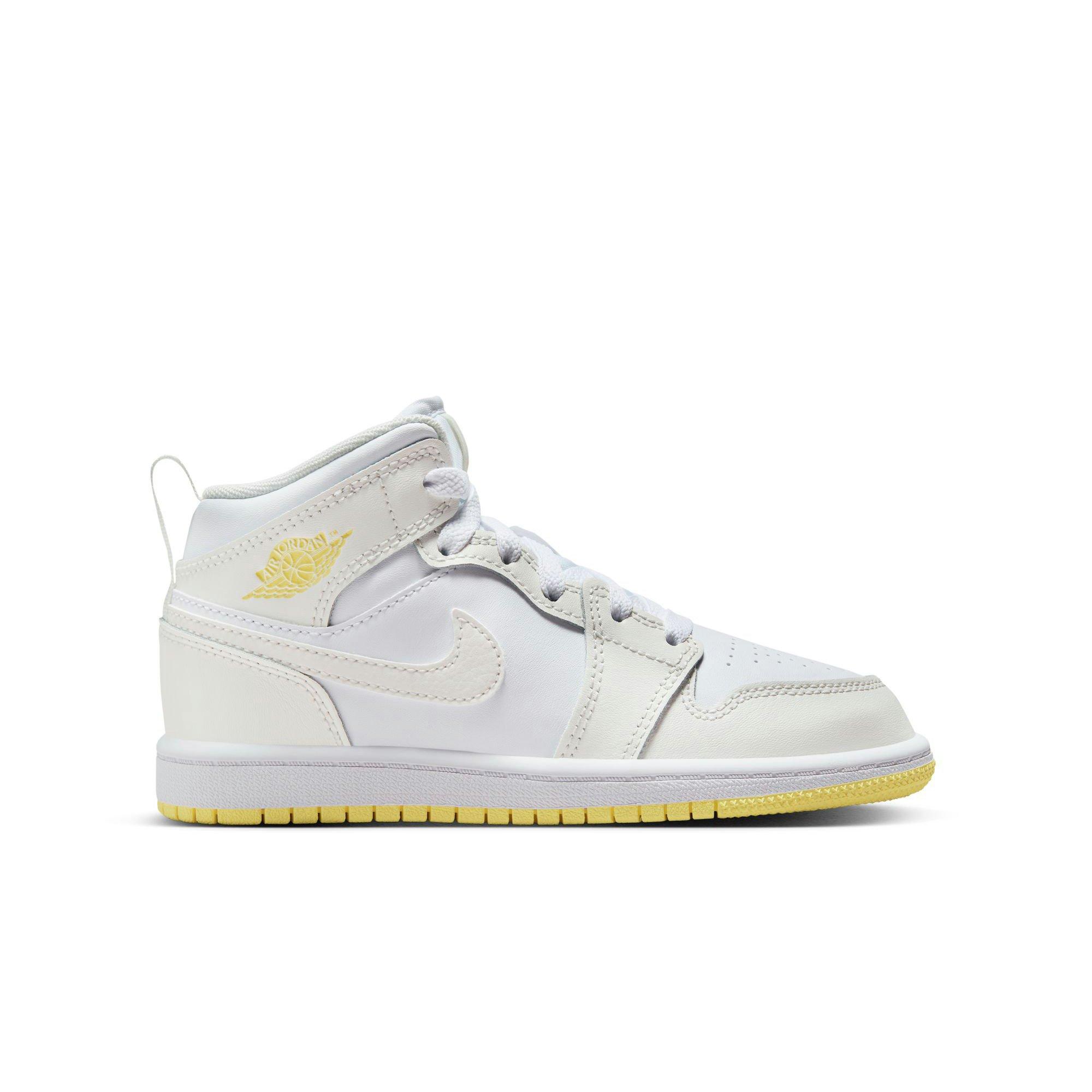 Jordan 1 Mid "Sail/Lt Laser Orange/White" Preschool Girls' Shoe - WHITE/YELLOW Thumbnail View 1