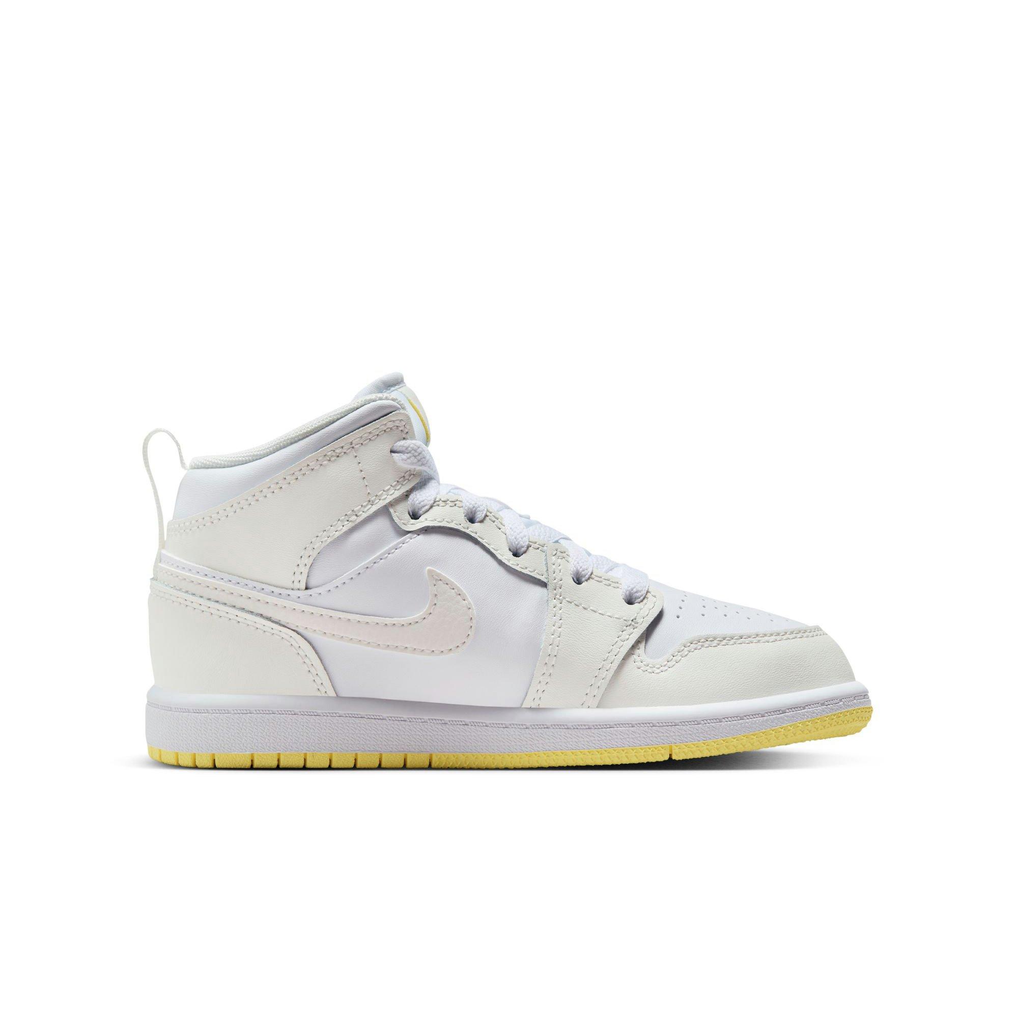Jordan 1 Mid "Sail/Lt Laser Orange/White" Preschool Girls' Shoe - WHITE/YELLOW Thumbnail View 2