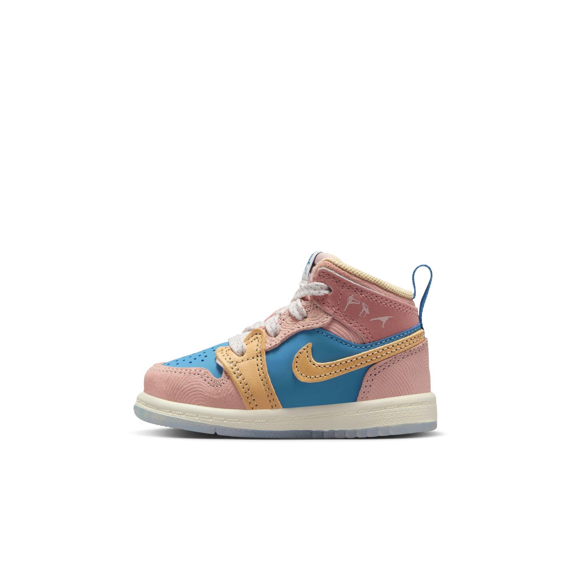 Jordan 1 Mid Sneaker School "Zen" Toddler Kids' Shoe - AEGEAN STORM/HEMP/PINK OXFORD Thumbnail View 8
