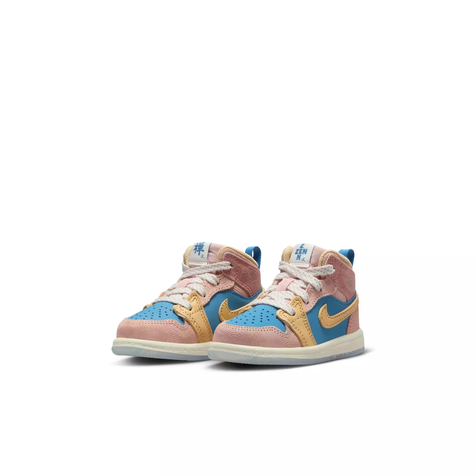 Jordan 1 Mid Sneaker School "Zen" Toddler Kids' Shoe - AEGEAN STORM/HEMP/PINK OXFORD