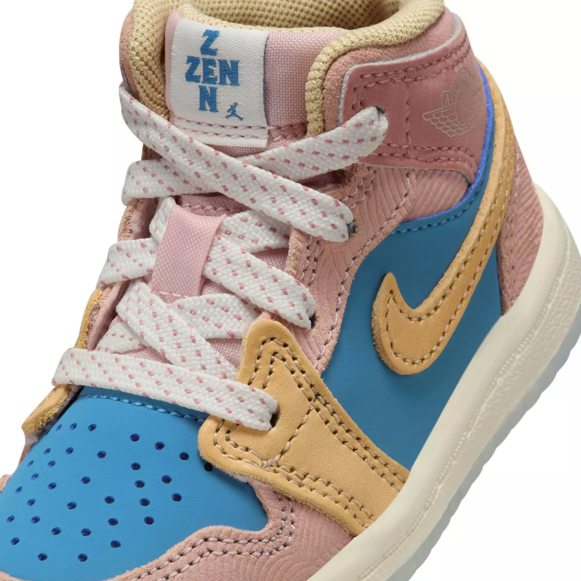 Jordan 1 Mid Sneaker School "Zen" Toddler Kids' Shoe - AEGEAN STORM/HEMP/PINK OXFORD