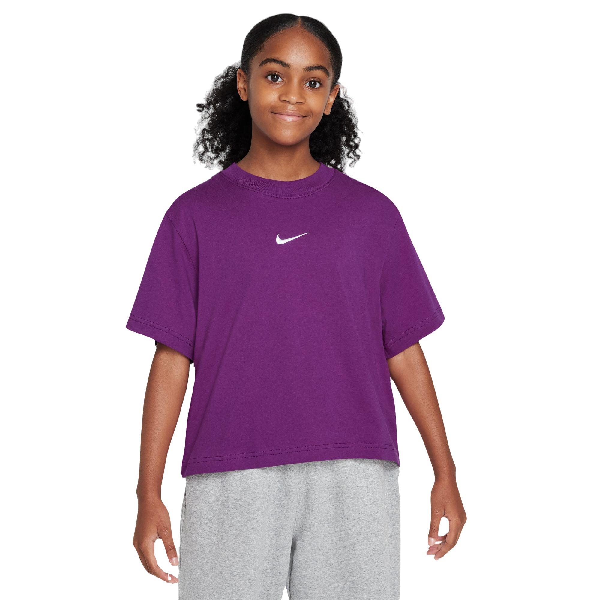 Nike Big Girls' Sportswear Essential Boxy Tee-Purple - PURPLE