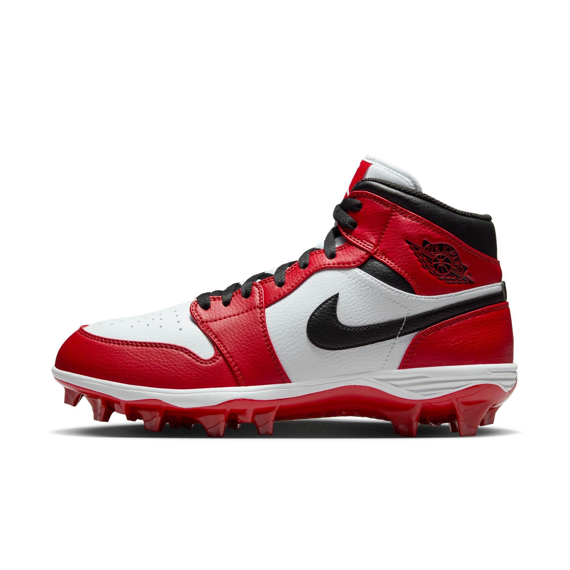 Jordan 1 Mid TD "White/Black/Gym Red" Men's Football Cleat - WHITE Thumbnail View 3