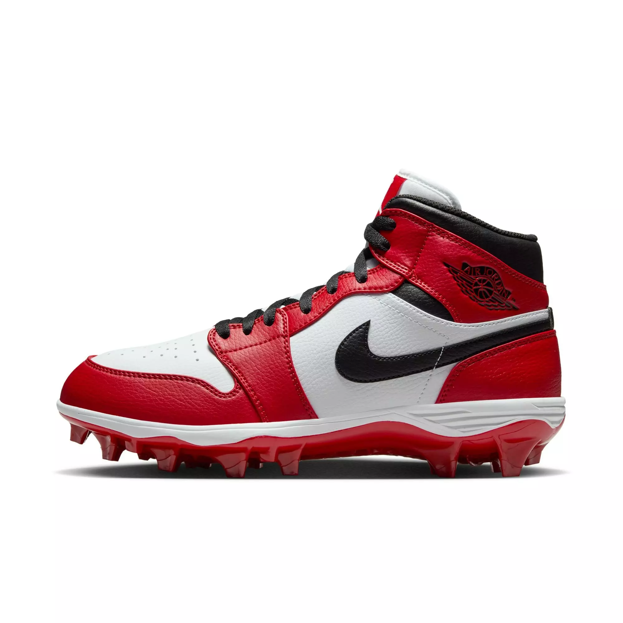 Jordan 1 Mid TD "White/Black/Gym Red" Men's Football Cleat - WHITE