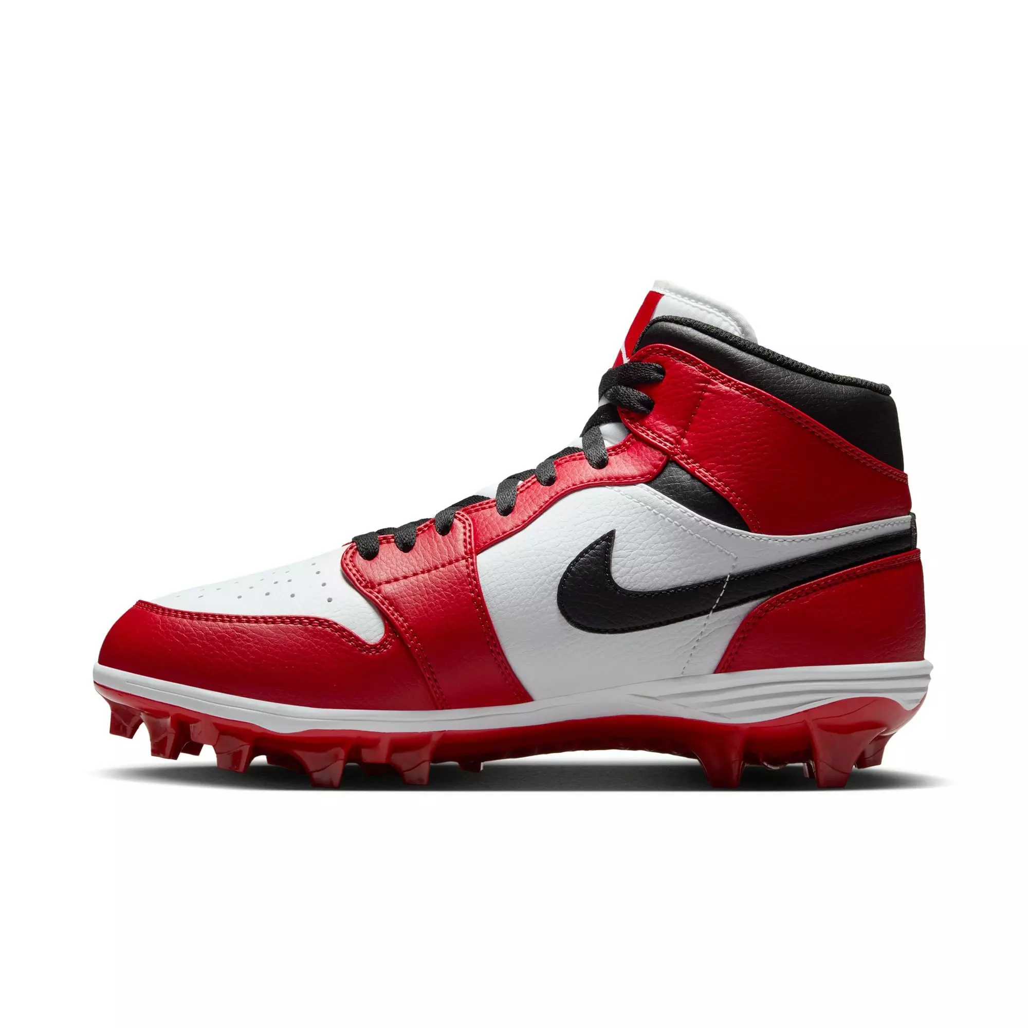 Jordan 1 Mid TD "White/Black/Gym Red" Men's Football Cleat - WHITE
