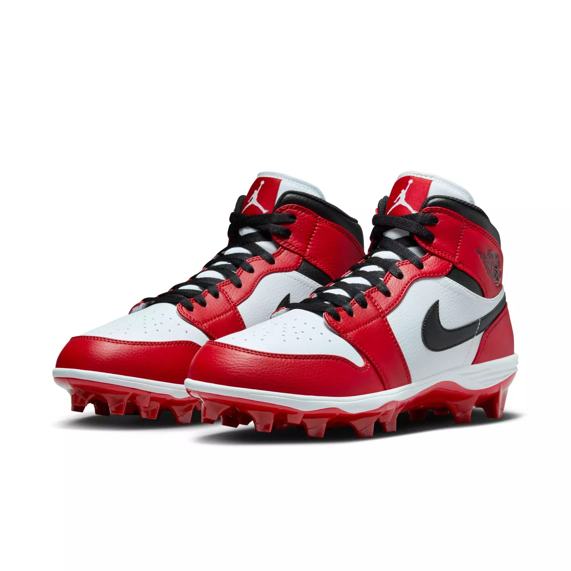 Jordan 1 Mid TD "White/Black/Gym Red" Men's Football Cleat - WHITE