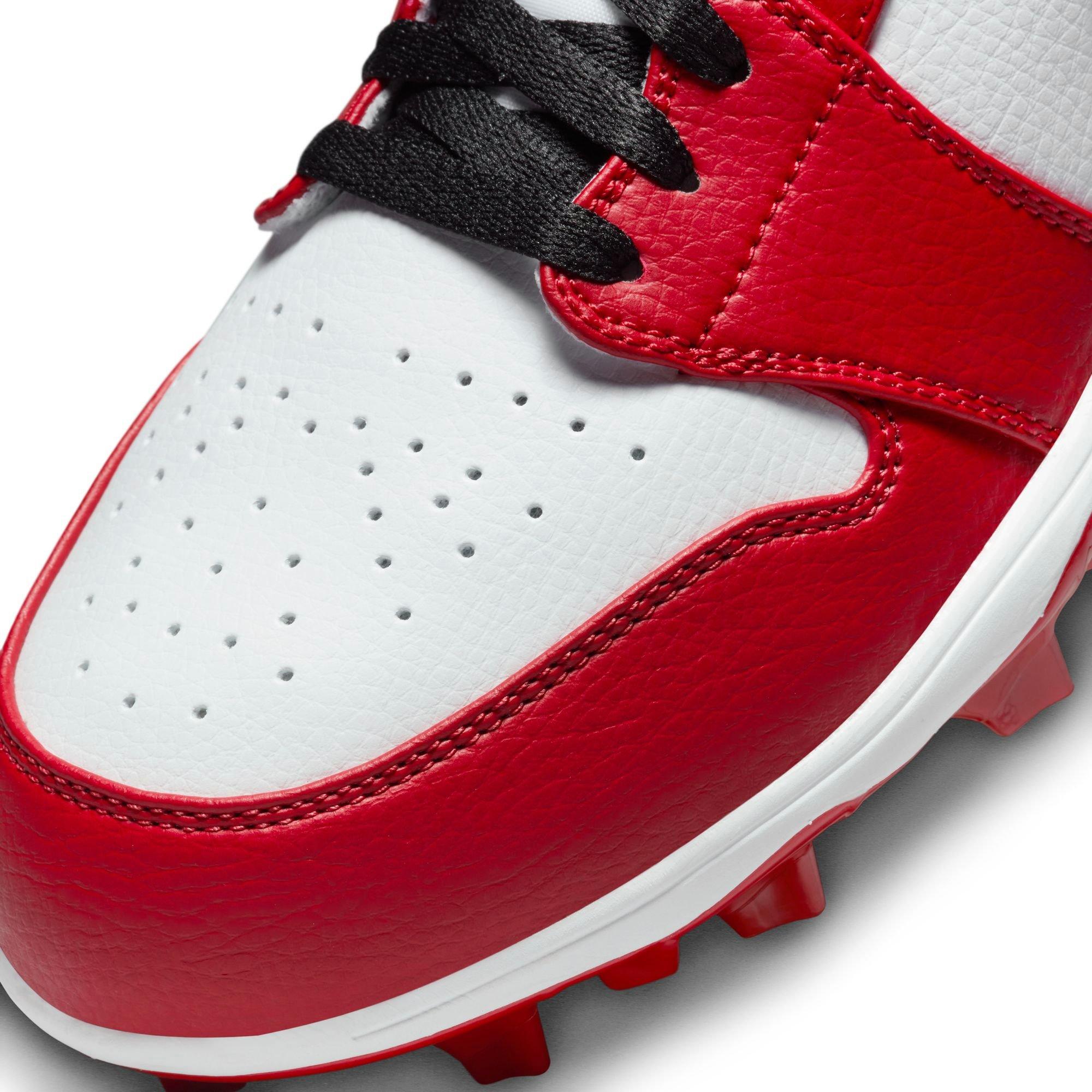 Jordan 1 Mid TD "White/Black/Gym Red" Men's Football Cleat - WHITE Thumbnail View 10