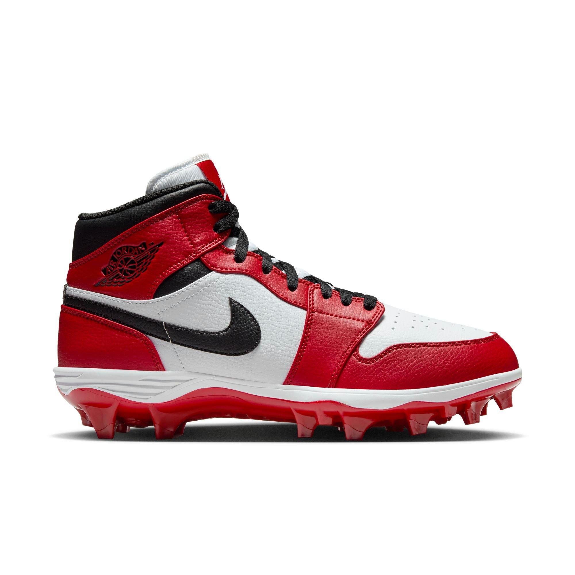 Jordan 1 Mid TD "White/Black/Gym Red" Men's Football Cleat - WHITE Thumbnail View 1