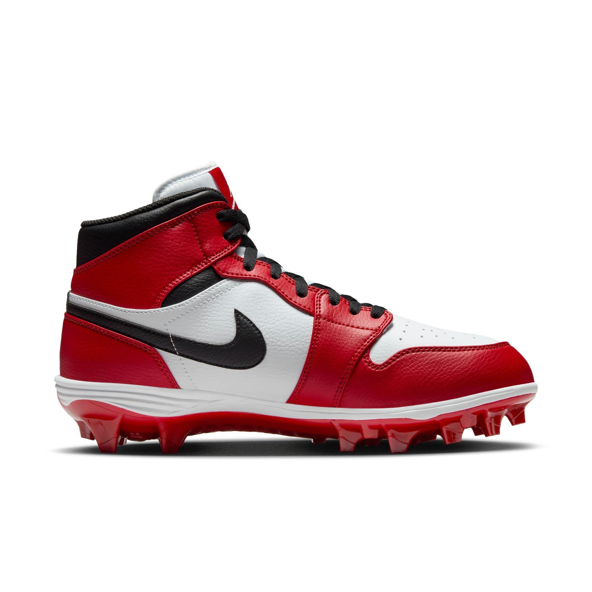 Jordan 1 Mid TD "White/Black/Gym Red" Men's Football Cleat - WHITE Thumbnail View 2
