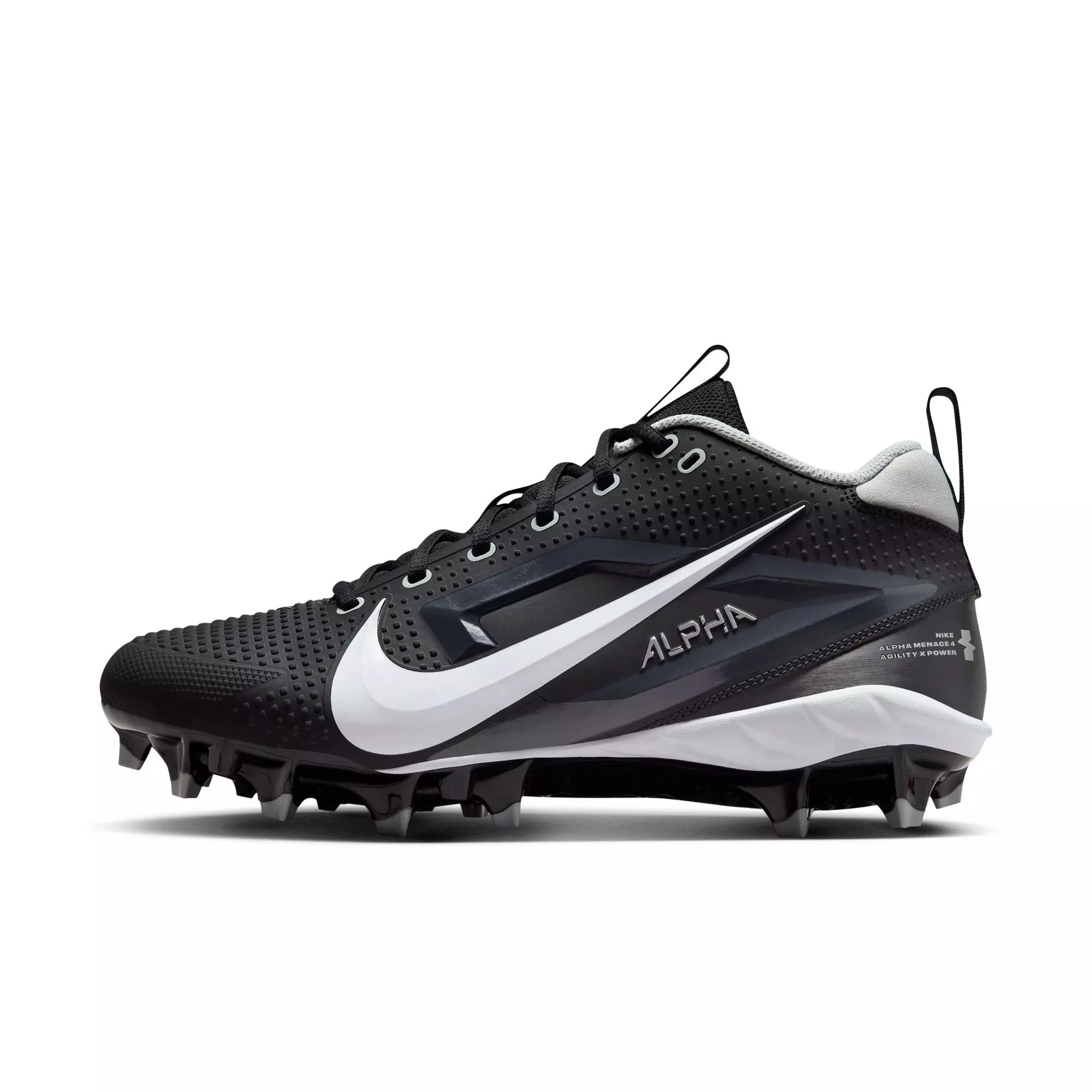 Nike Alpha Menace 4 Varsity "Black/White/Lt Smoke Grey" Men's Football Cleat - BLACK