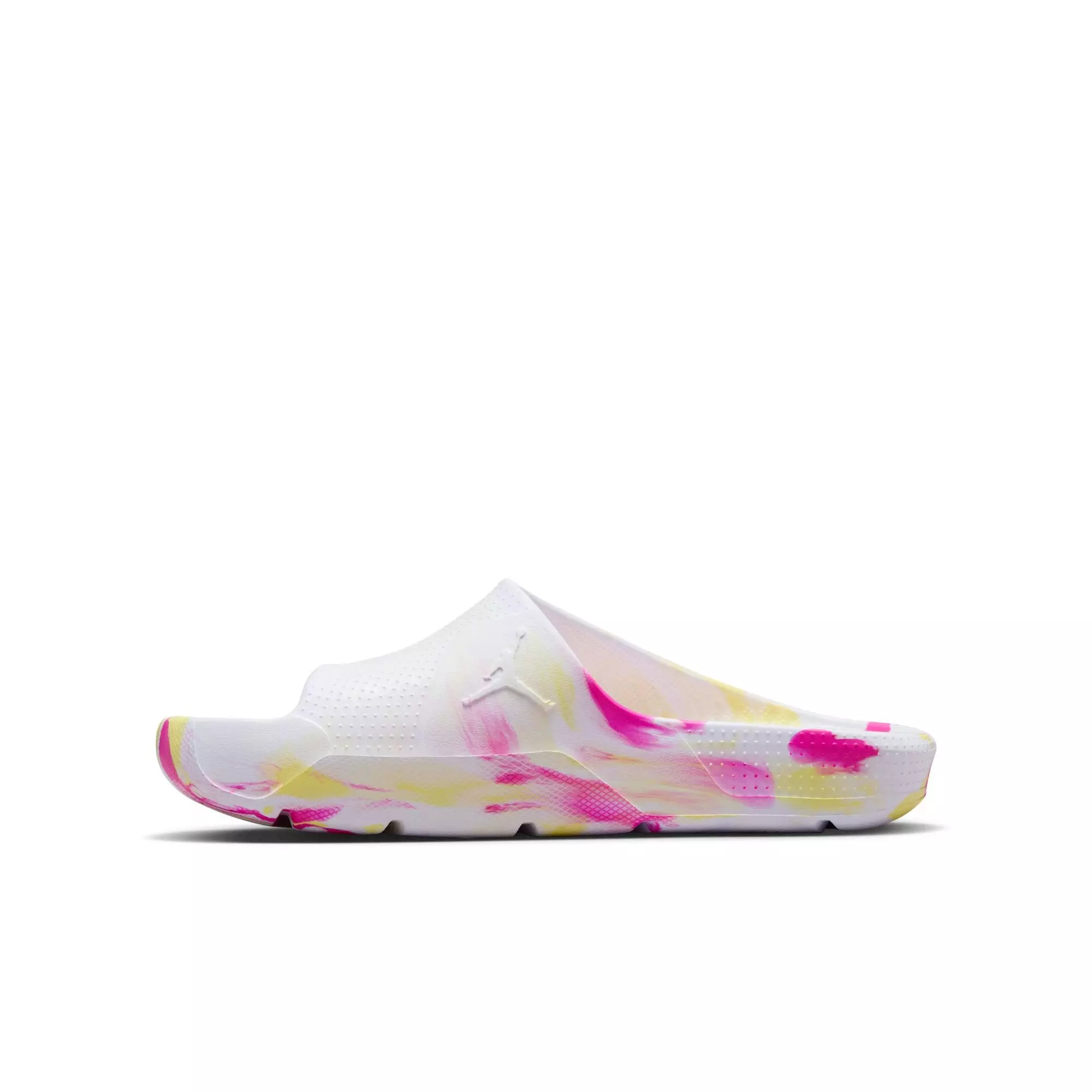 Jordan Post "White/Lt Laser Orange/Laser Fuchsia" Grade School Girls' Slide - PINK/YELLOW