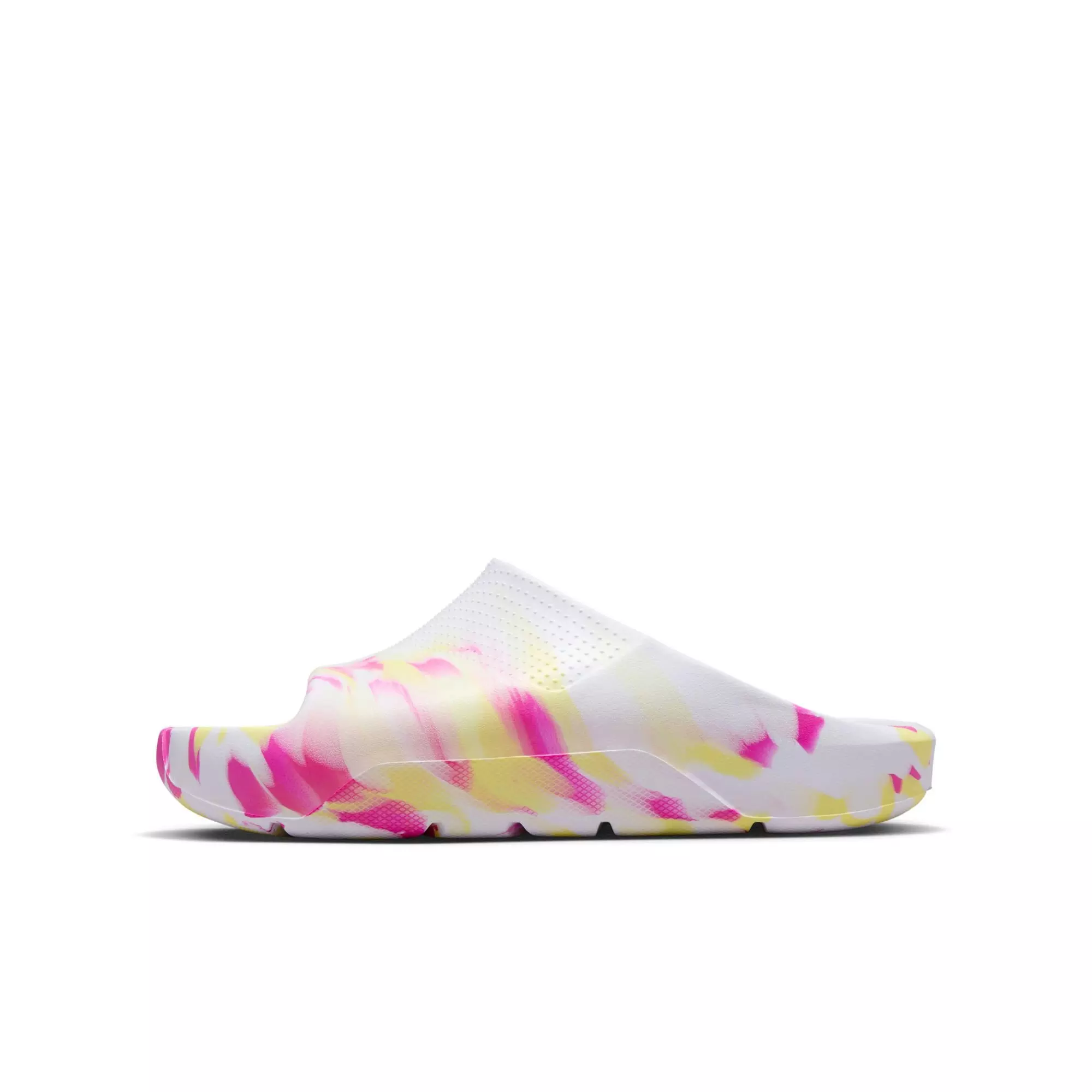 Jordan Post "White/Lt Laser Orange/Laser Fuchsia" Grade School Girls' Slide - PINK/YELLOW