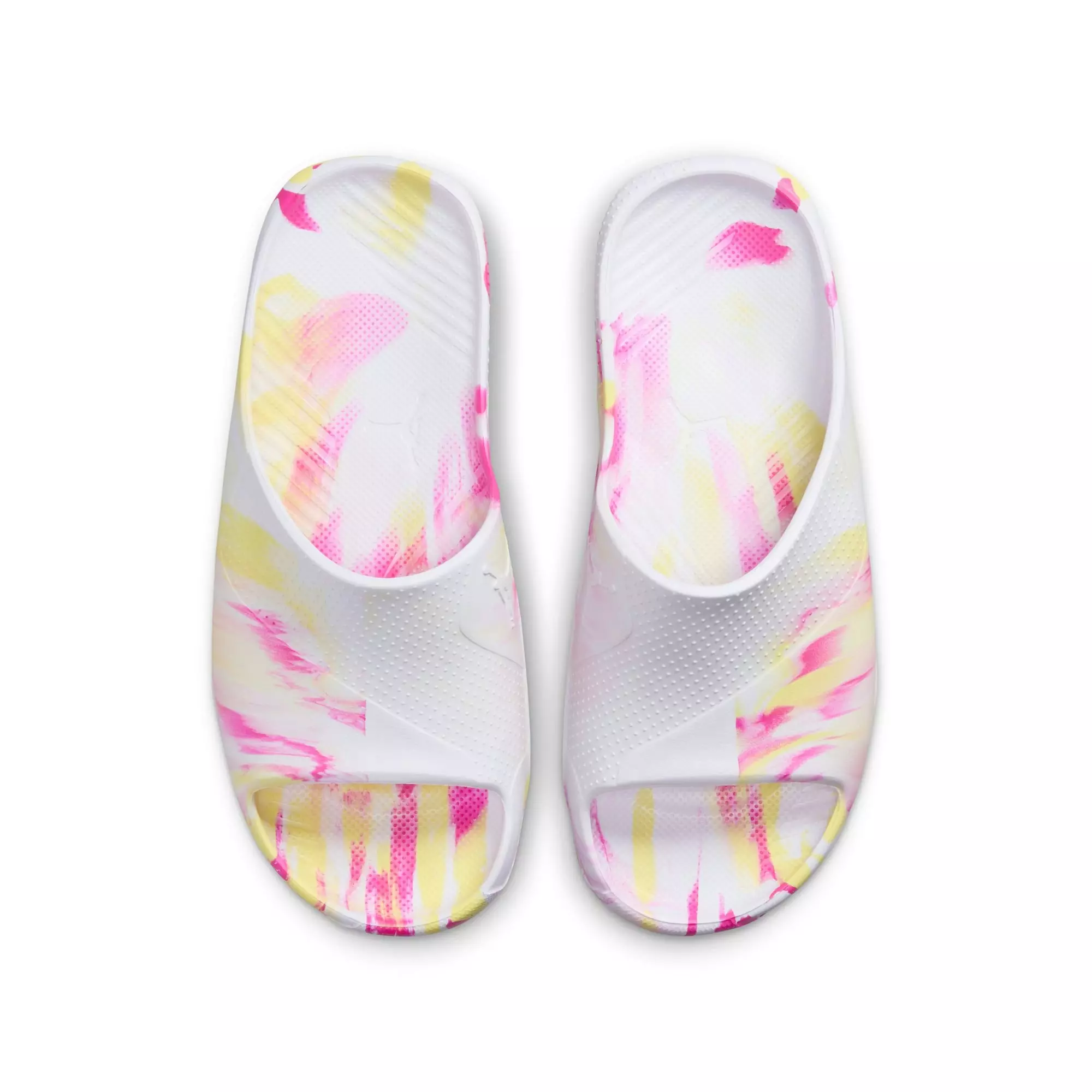 Jordan Post "White/Lt Laser Orange/Laser Fuchsia" Grade School Girls' Slide - PINK/YELLOW