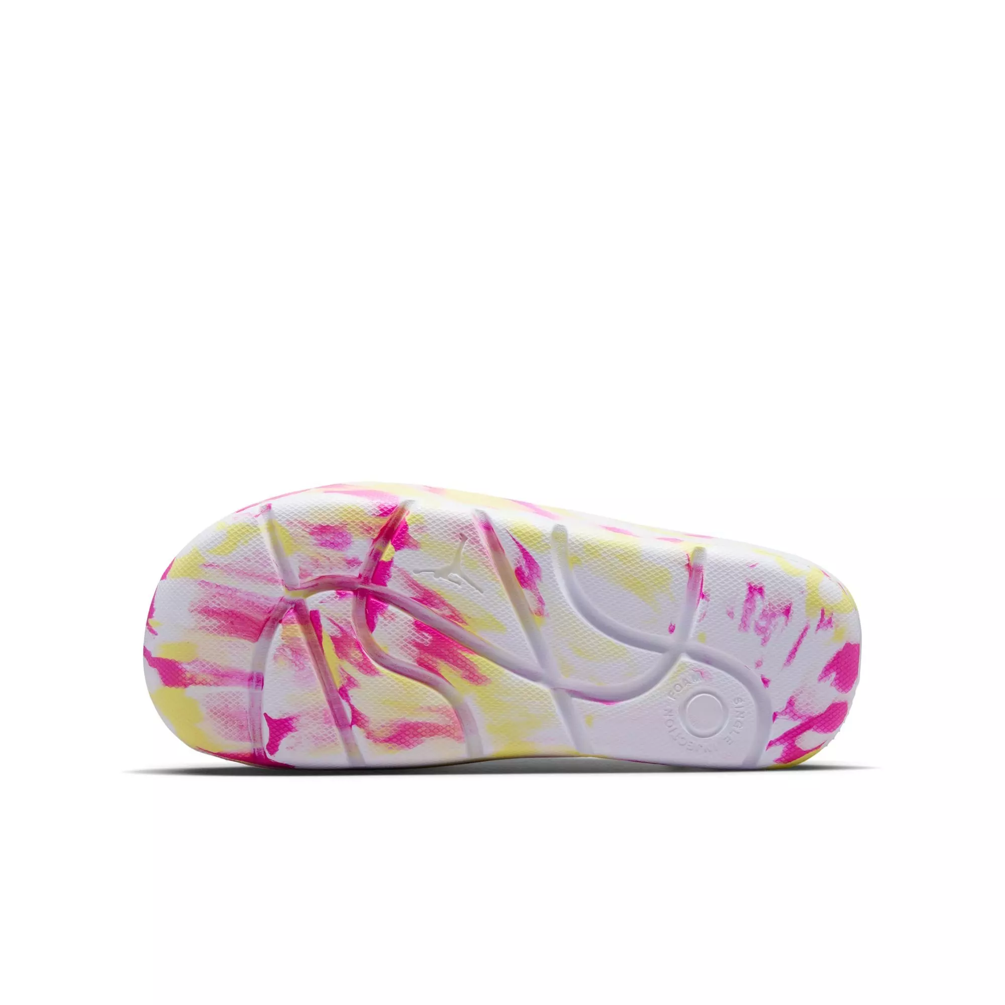 Jordan Post "White/Lt Laser Orange/Laser Fuchsia" Grade School Girls' Slide - PINK/YELLOW